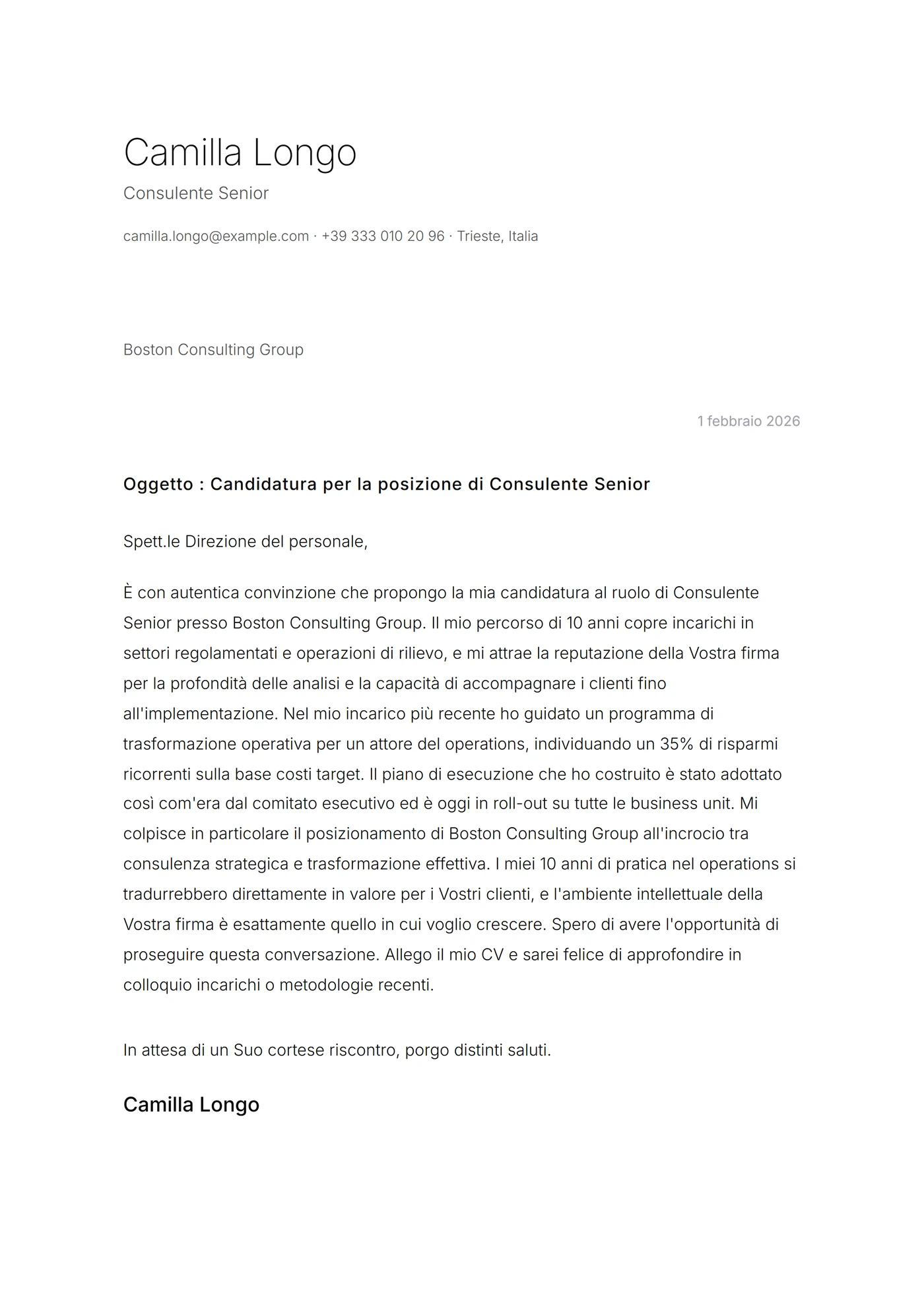 Minimal bianco carta — Modelli di lettera di presentazione
