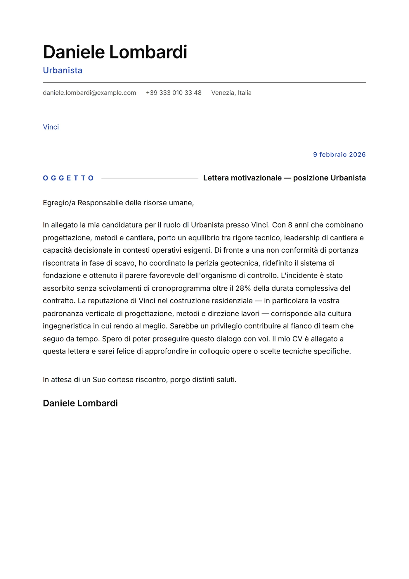 Minimal filetto sottile — Modelli di lettera di presentazione