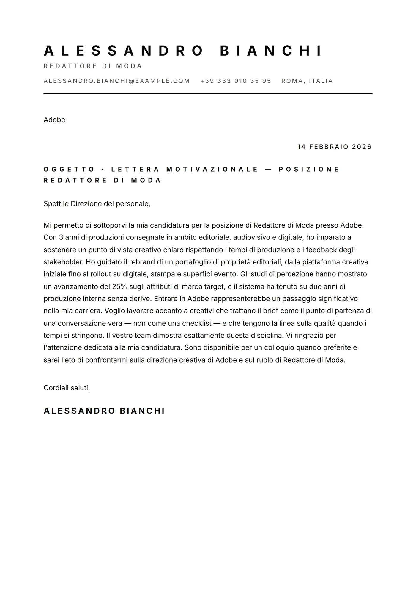 Minimal maiuscole — Modelli di lettera di presentazione