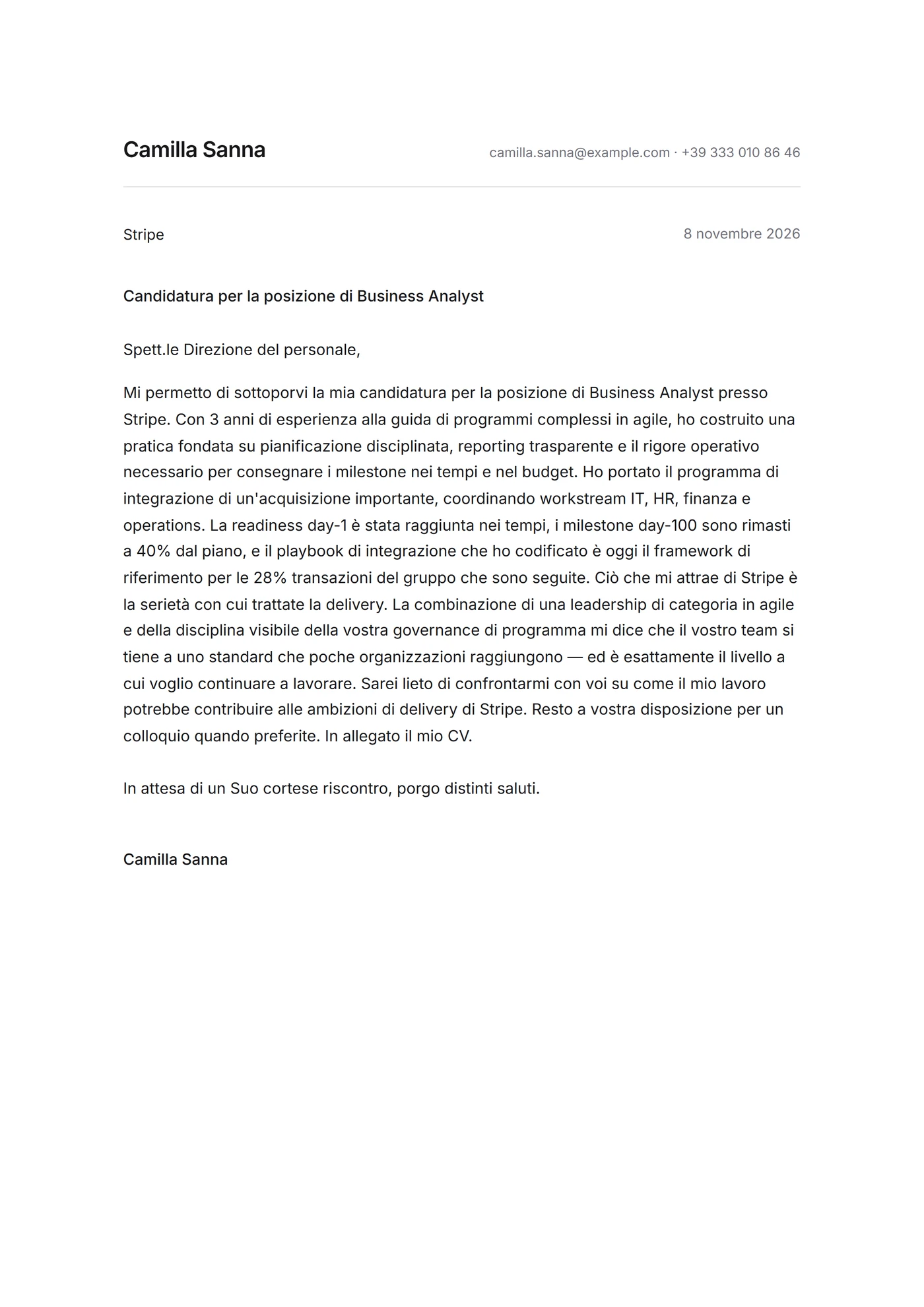Minimalista — Modelli di lettera di presentazione
