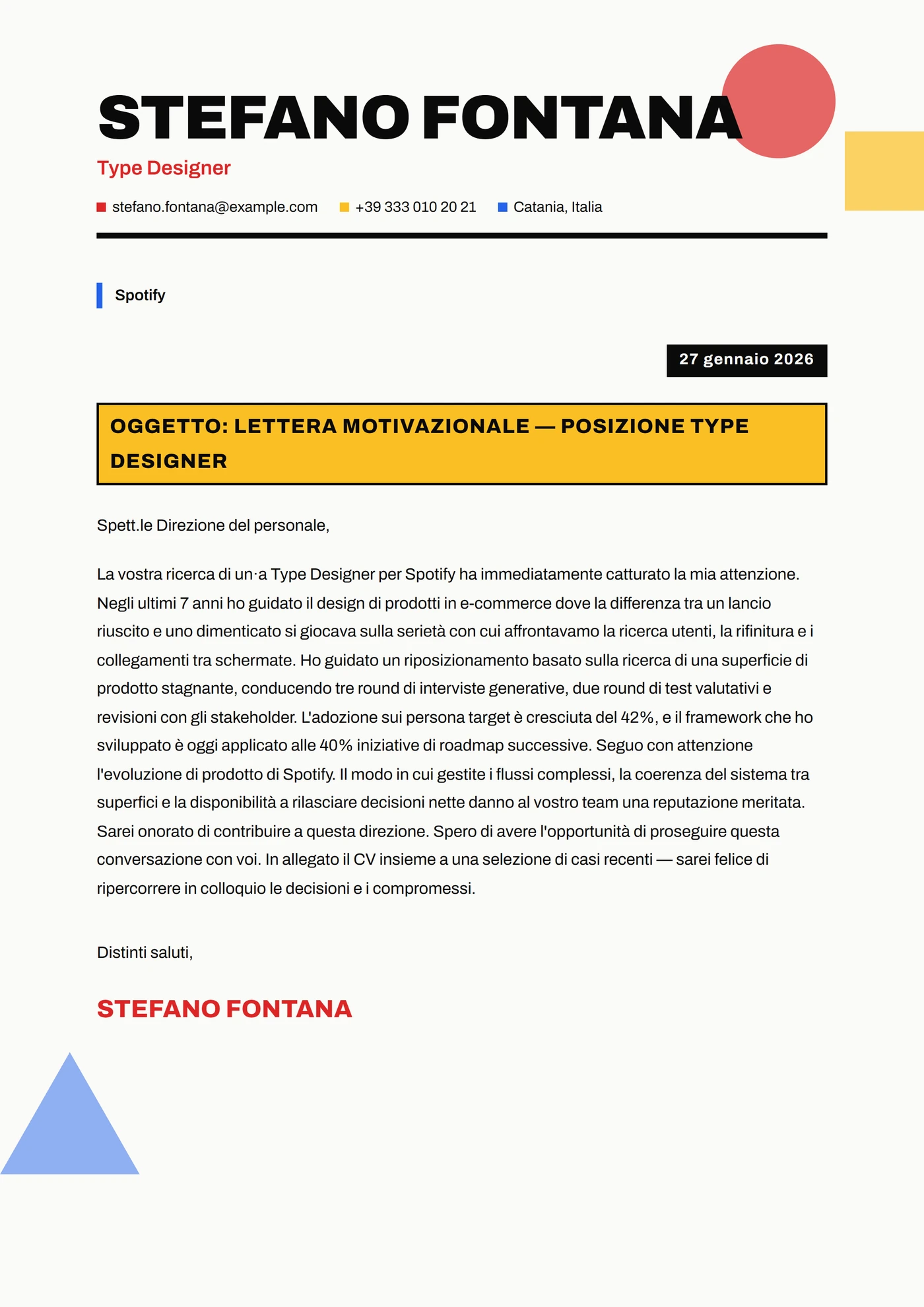 Bauhaus Moderno — Modelli di lettera di presentazione
