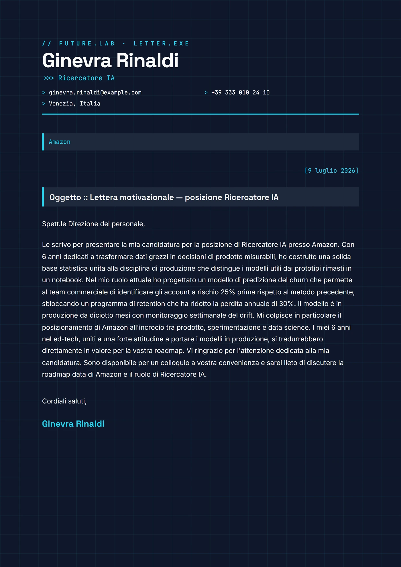 Laboratorio Futuro — Modelli di lettera di presentazione