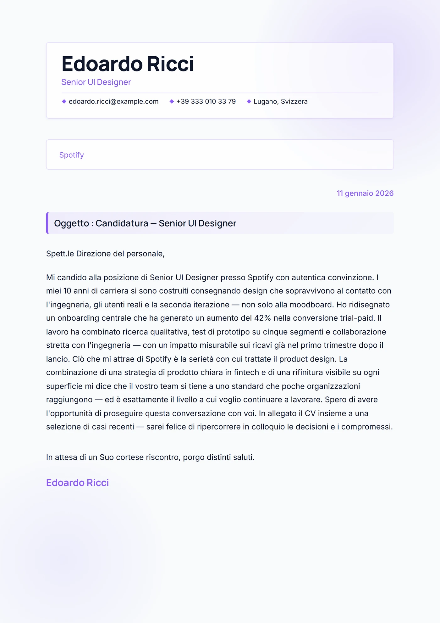 Glassmorfismo — Modelli di lettera di presentazione