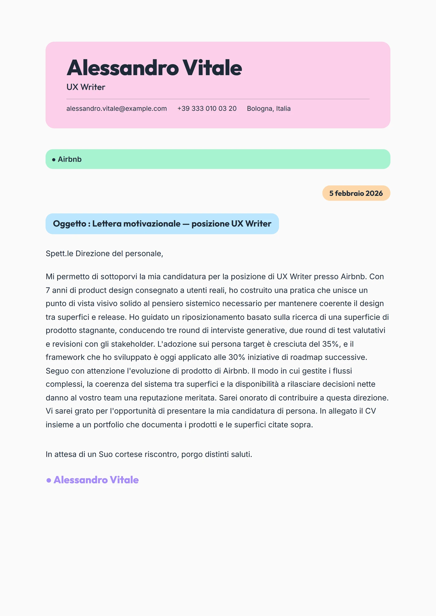 Blocchi Pastello — Modelli di lettera di presentazione