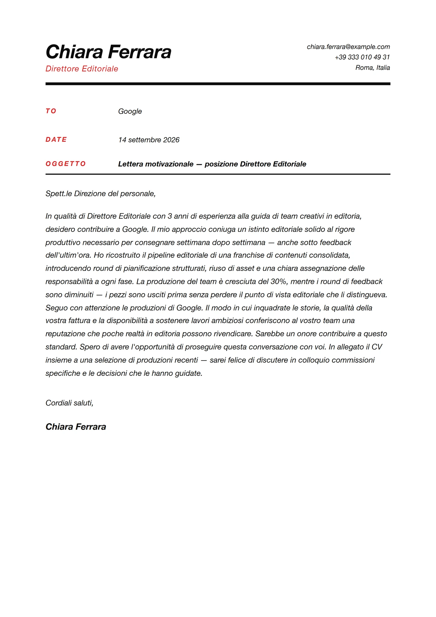 Griglia Svizzera — Modelli di lettera di presentazione