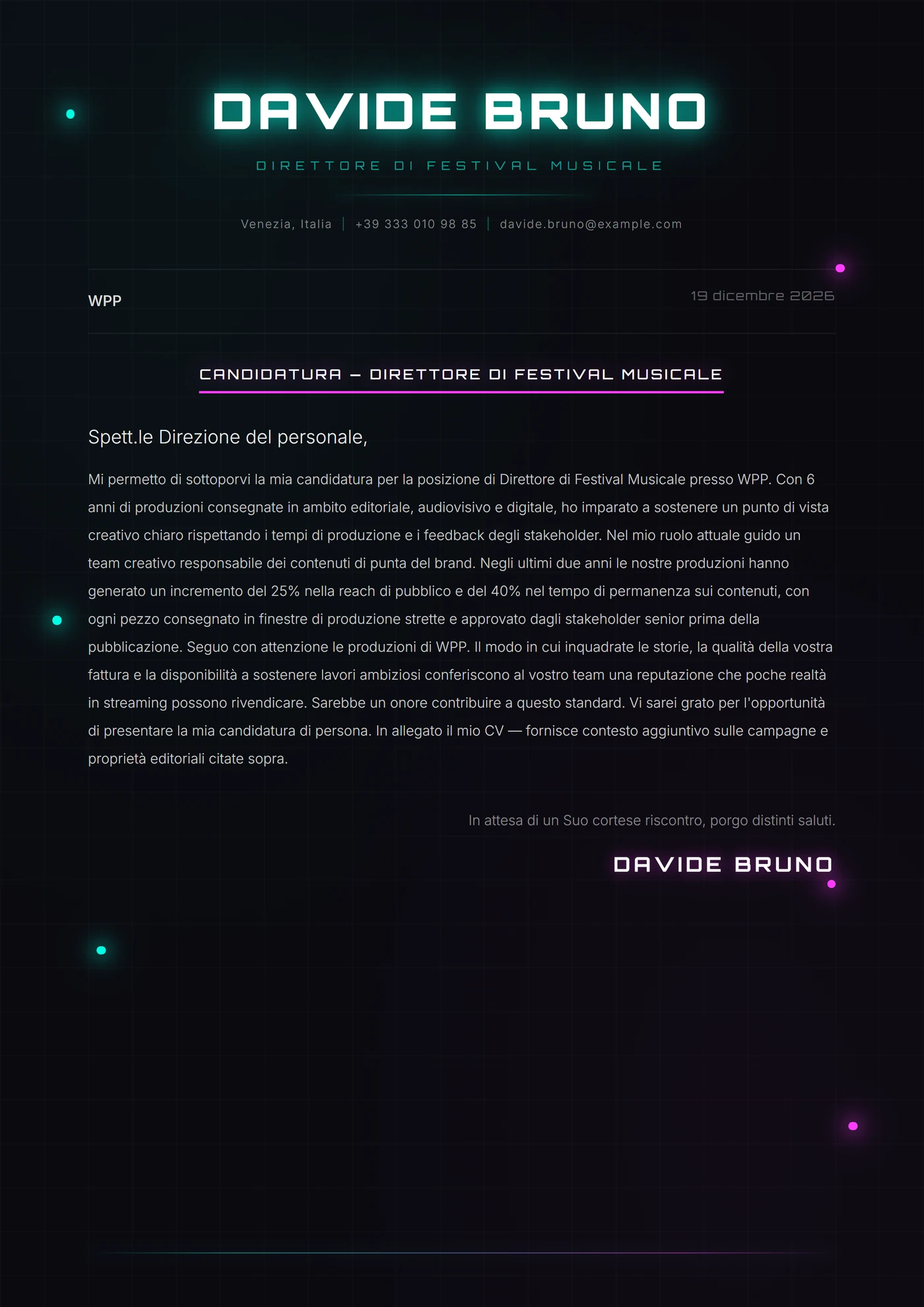 Bagliore Neon — Modelli di lettera di presentazione