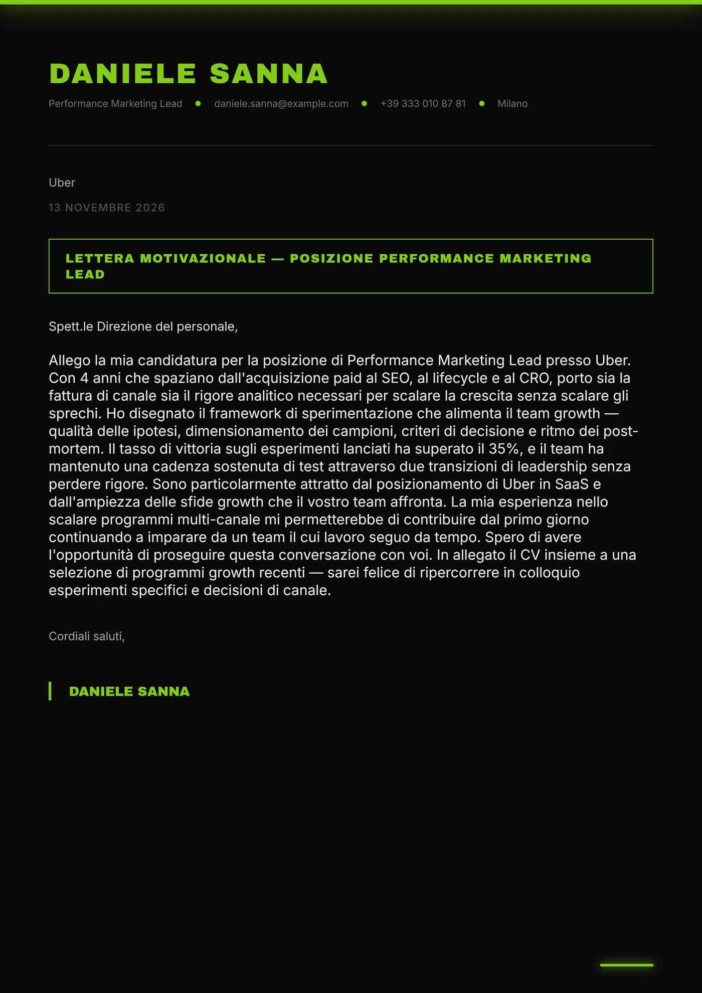 Lime Neon — Modelli di lettera di presentazione