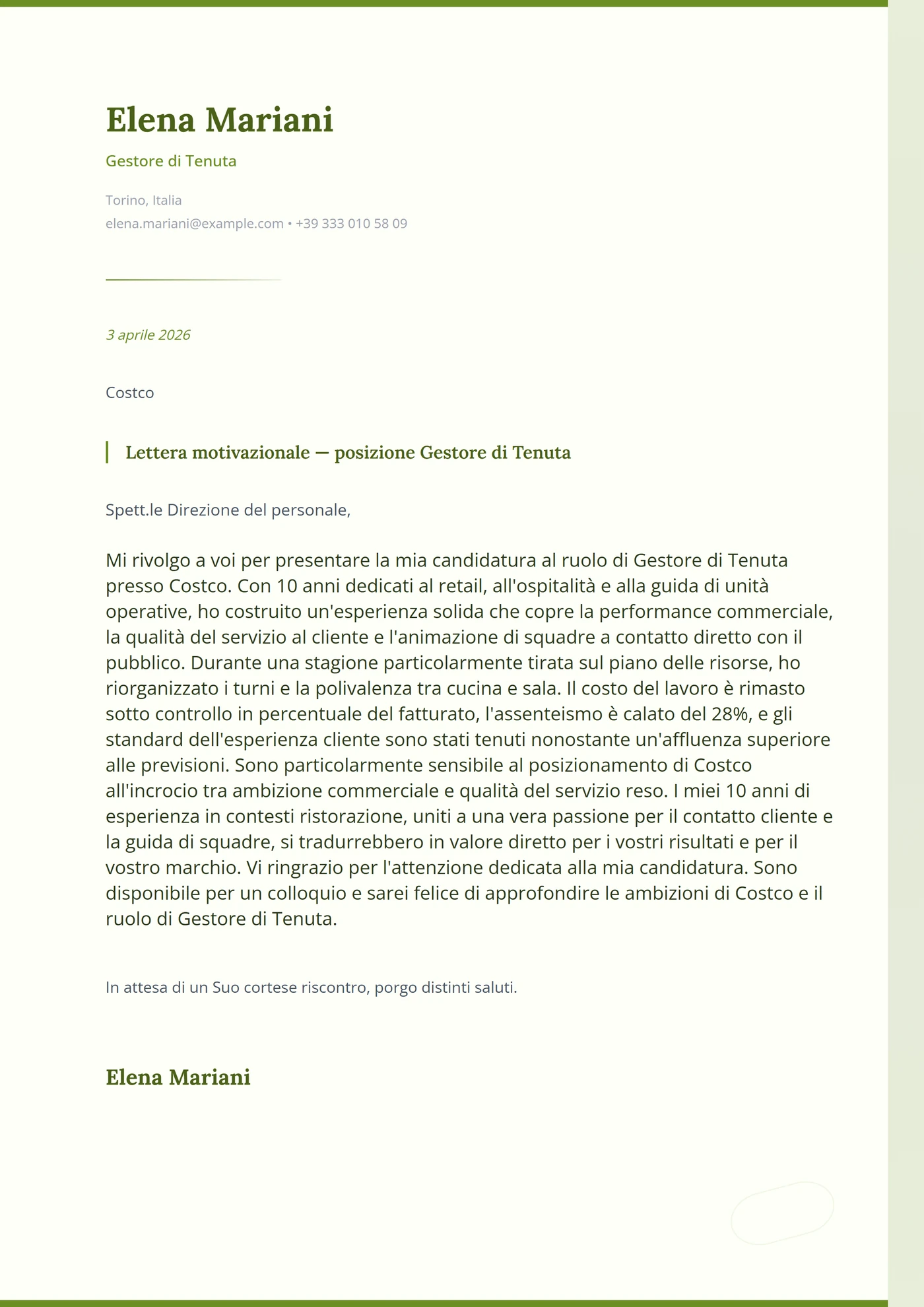 Uliveto — Modelli di lettera di presentazione