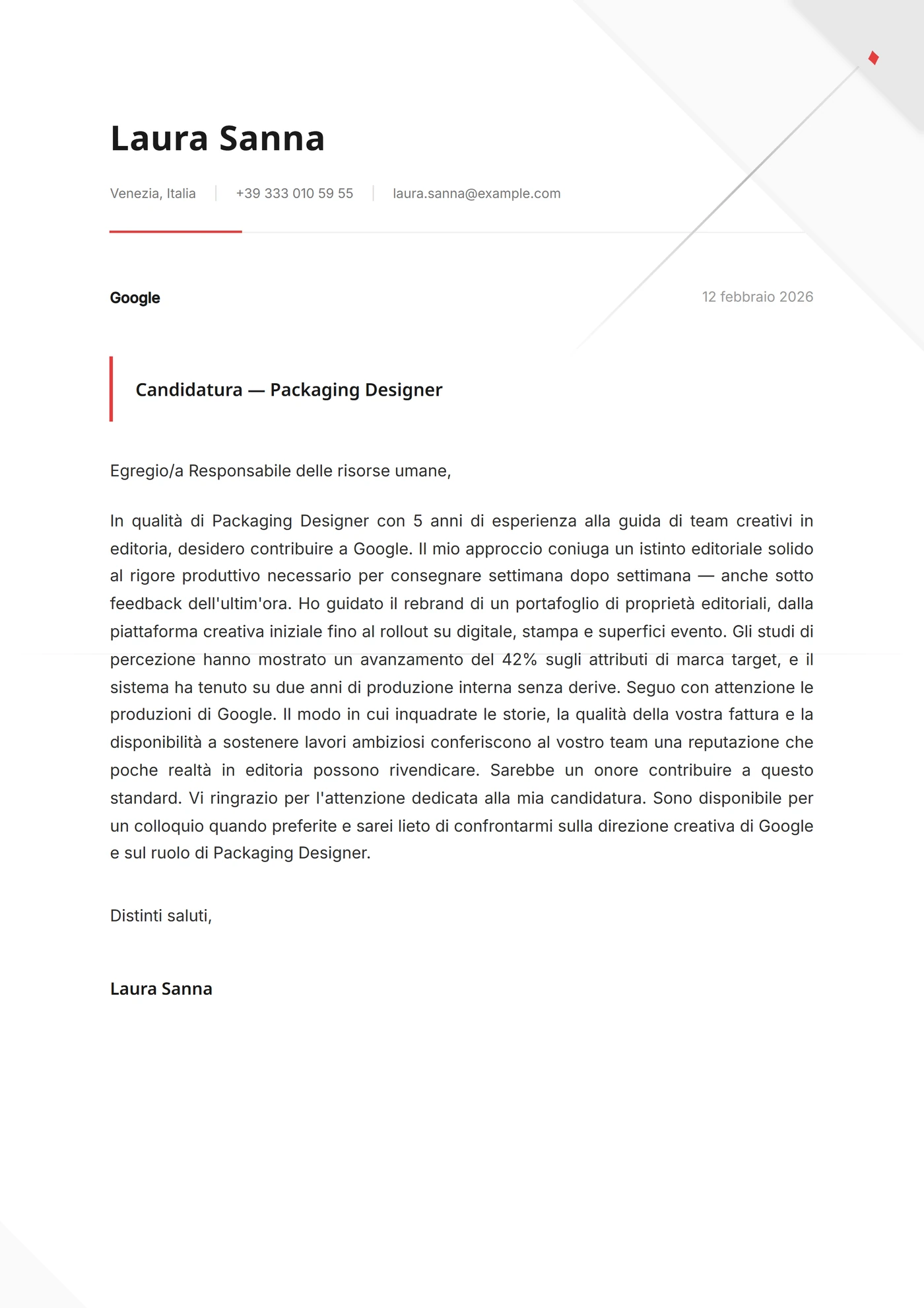 Piega origami — Modelli di lettera di presentazione