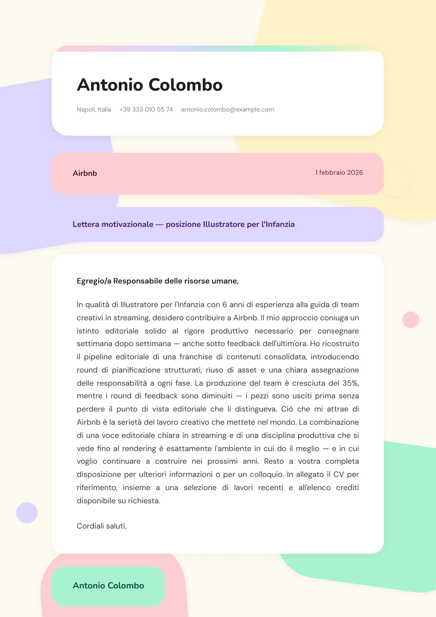Carta intagliata — Modelli di lettera di presentazione