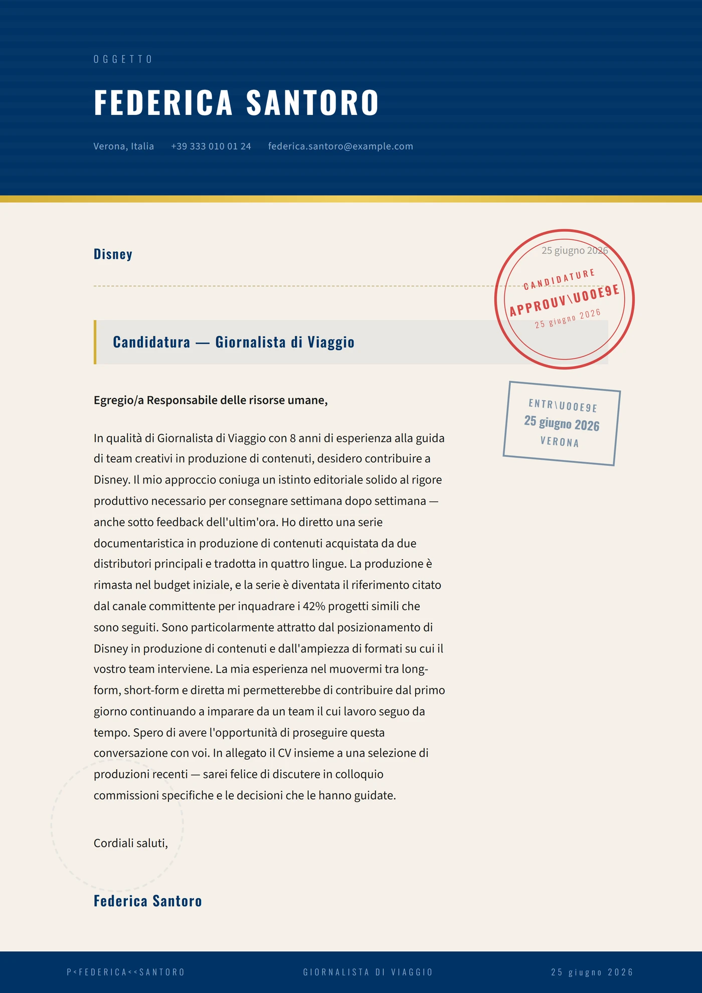 Timbro di passaporto — Modelli di lettera di presentazione