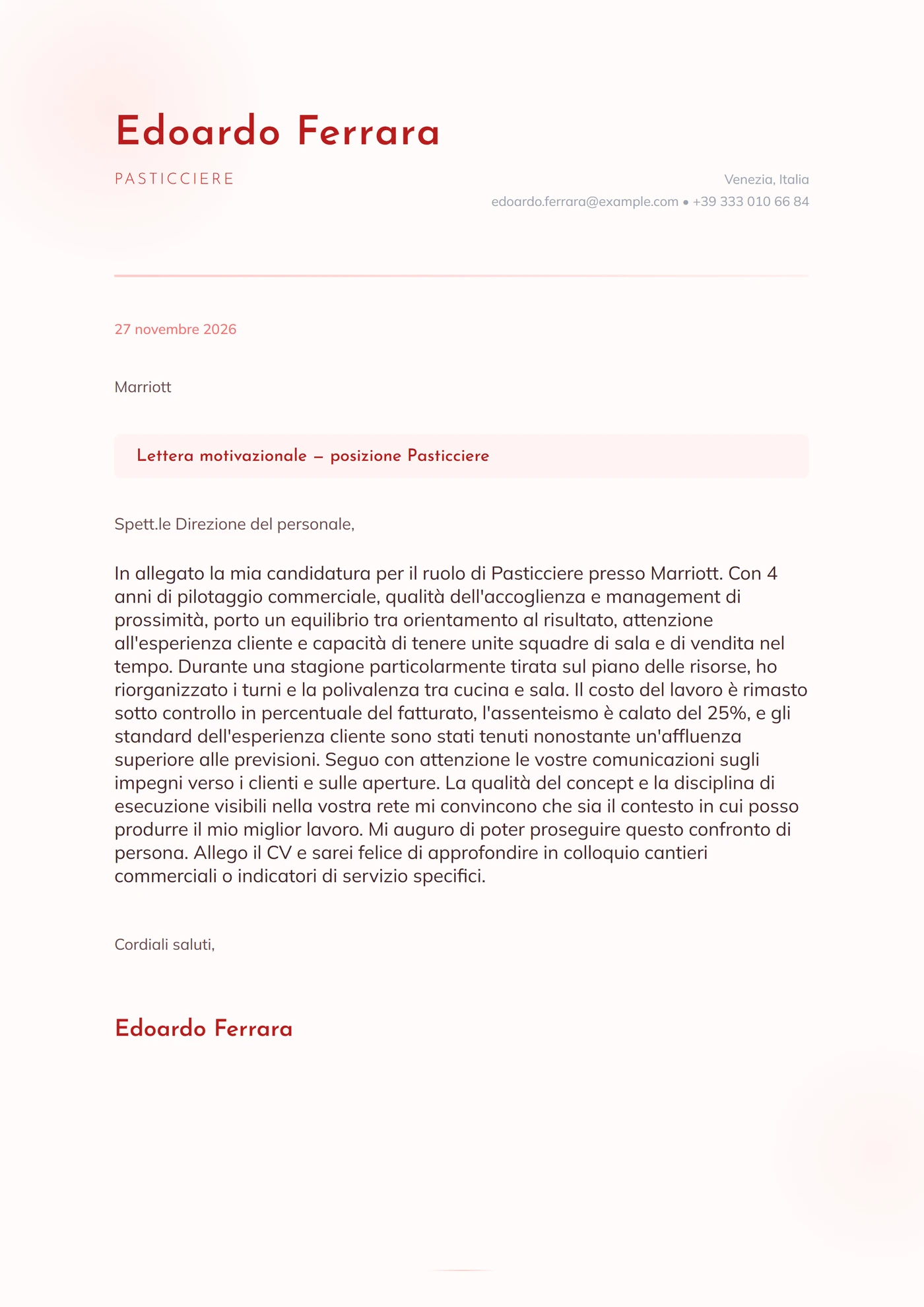Fiore di pesco — Modelli di lettera di presentazione