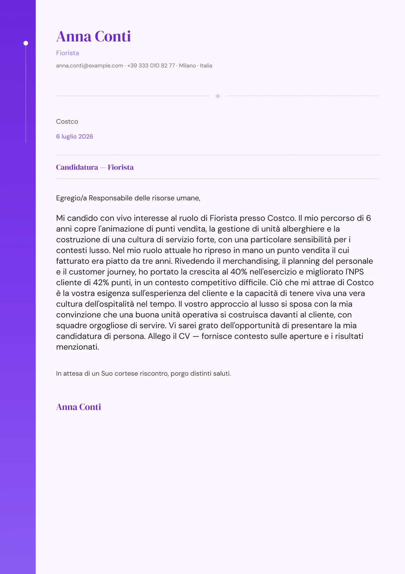 Giardino di prugne — Modelli di lettera di presentazione