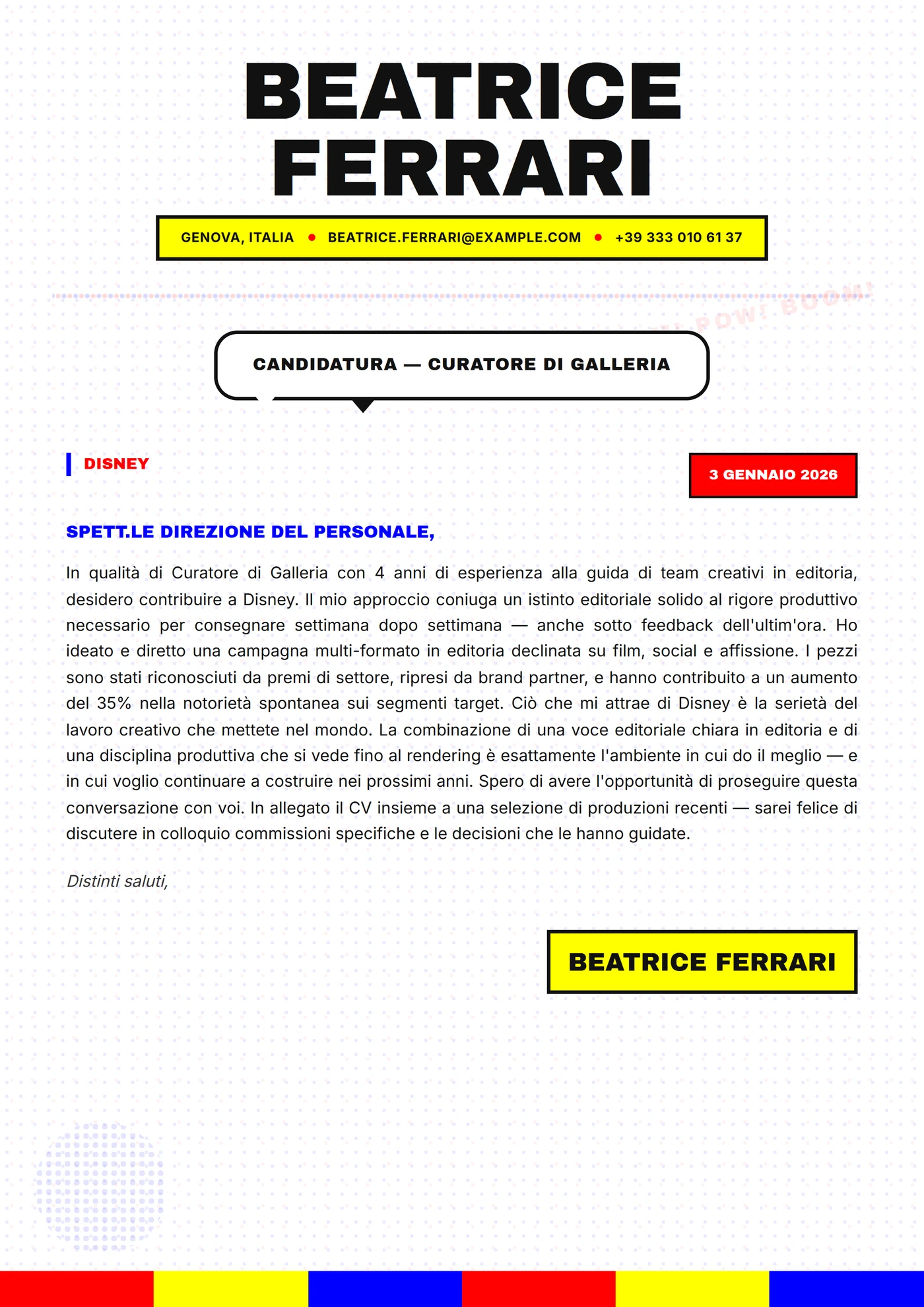 Pop art — Modelli di lettera di presentazione
