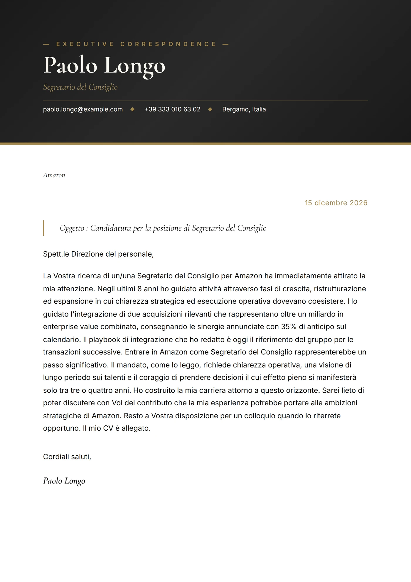 Sala del consiglio — Modelli di lettera di presentazione