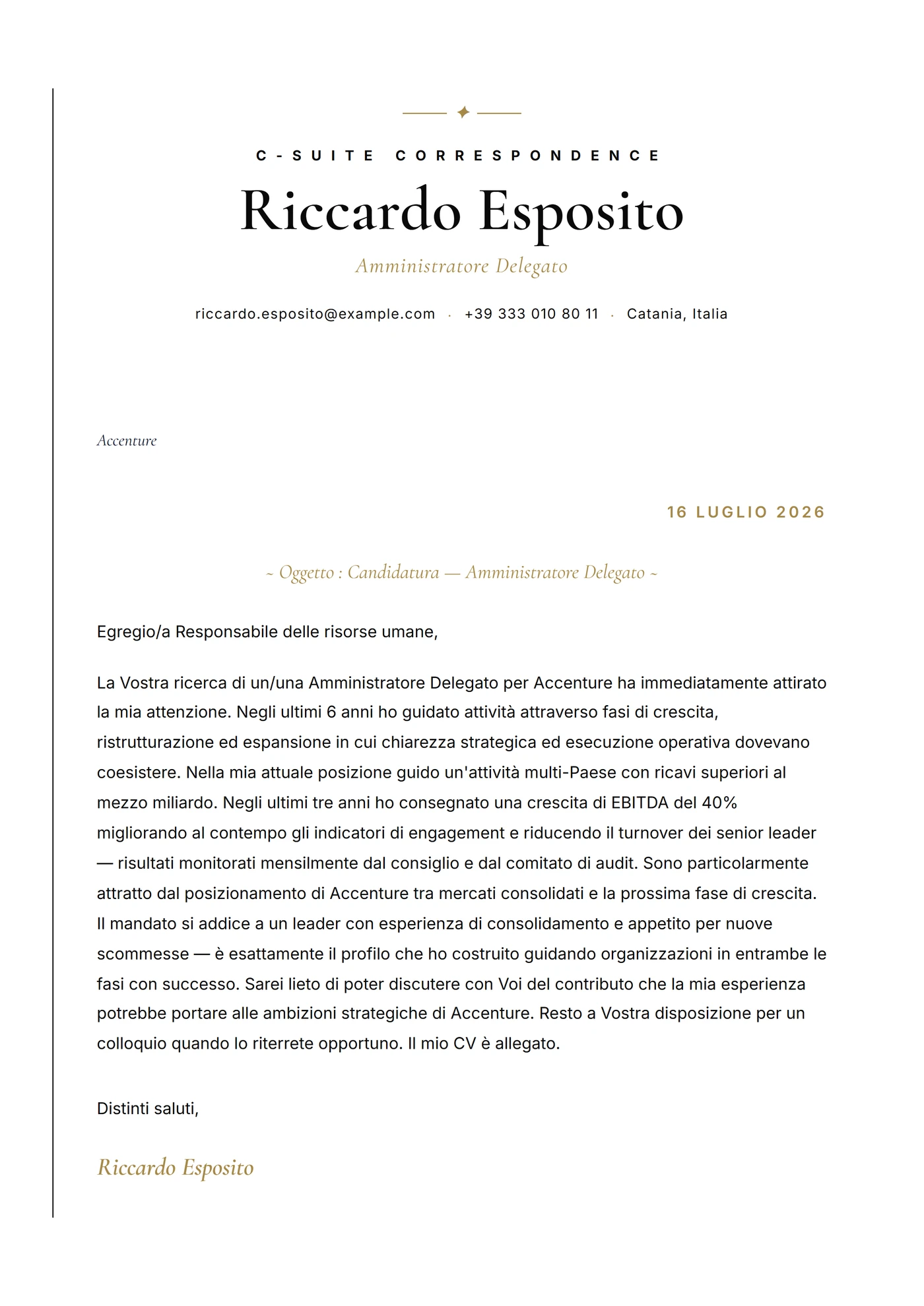 C-Suite — Modelli di lettera di presentazione