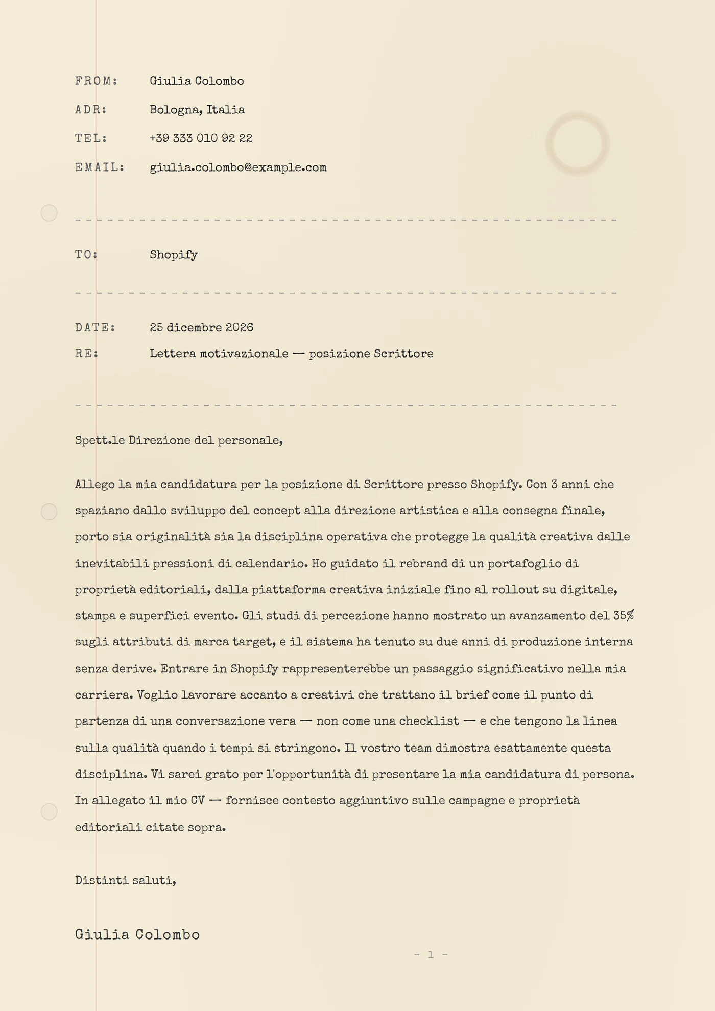 Macchina da scrivere retro — Modelli di lettera di presentazione