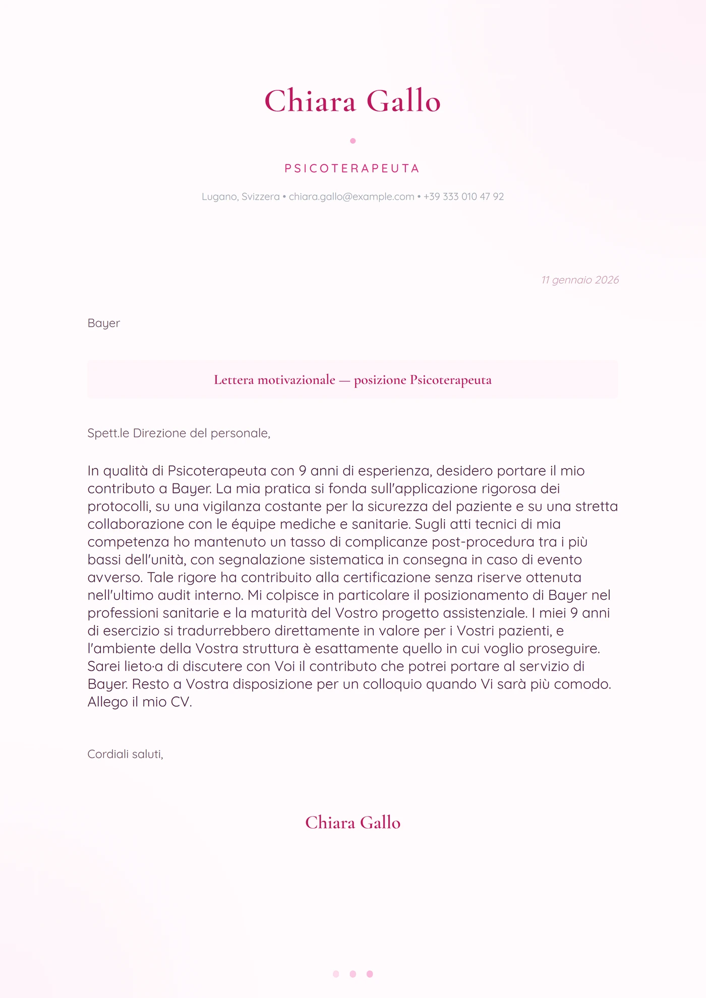 Quarzo rosa — Modelli di lettera di presentazione
