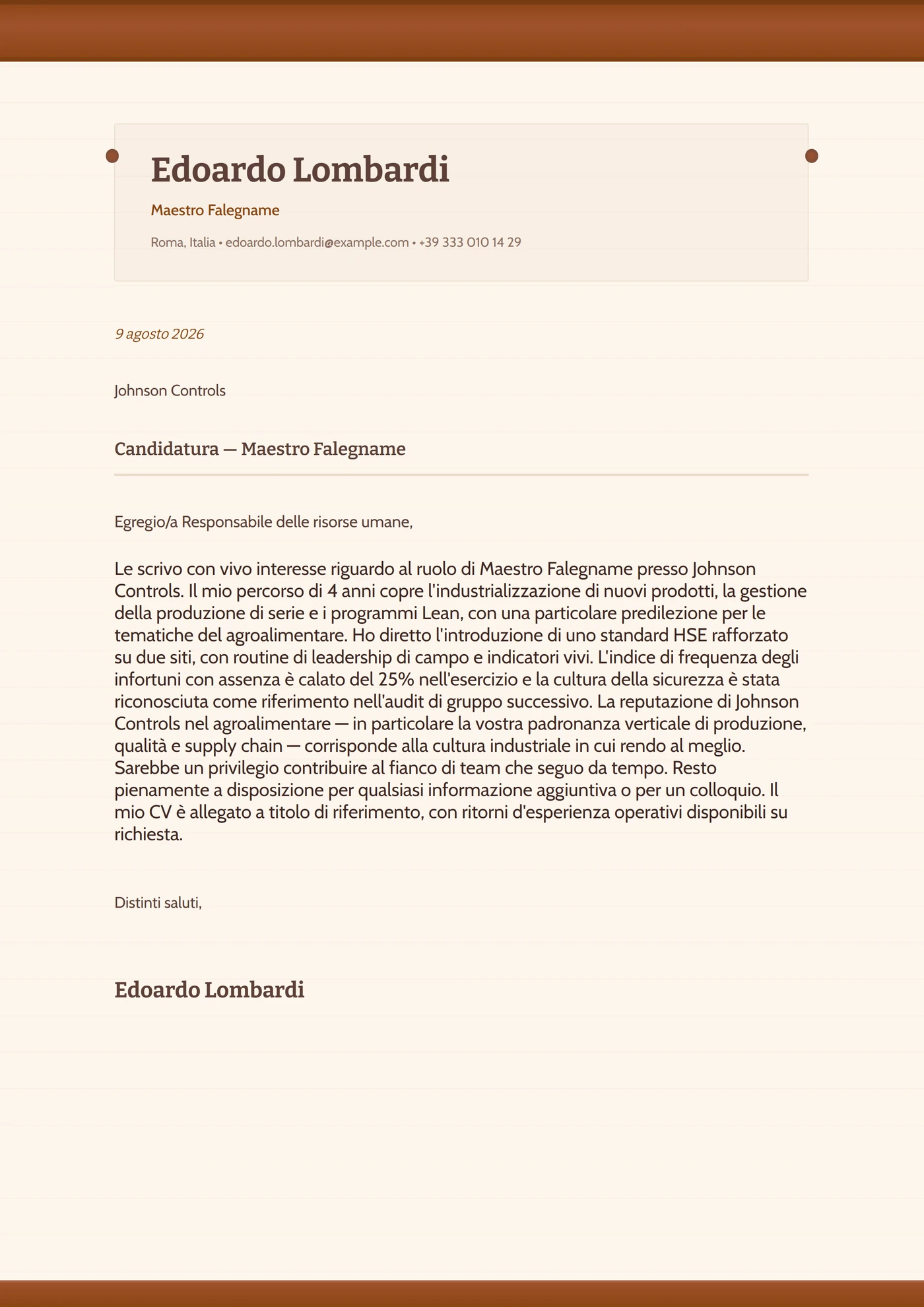 Legno rustico — Modelli di lettera di presentazione