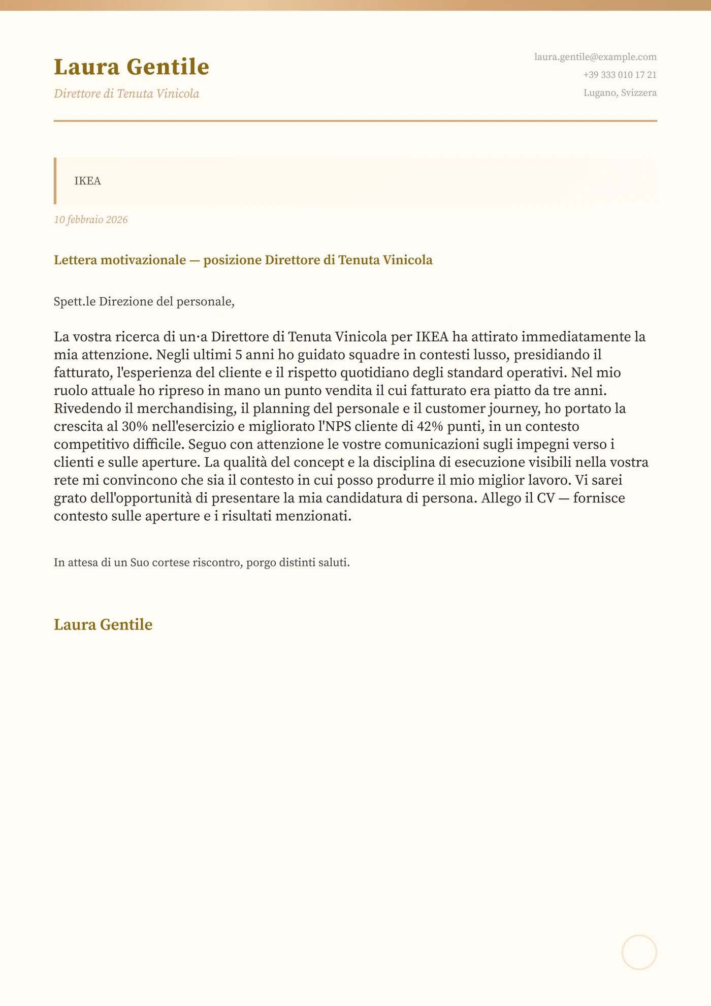 Arenaria calda — Modelli di lettera di presentazione