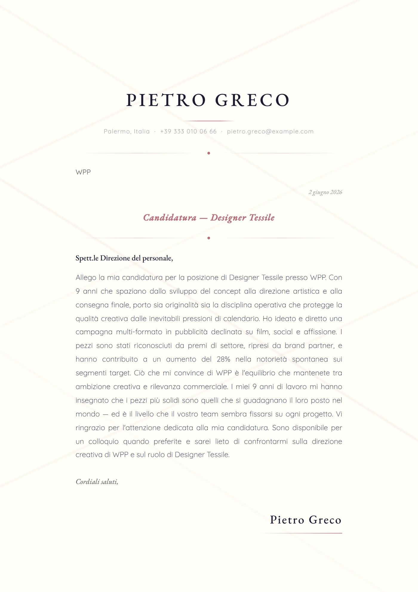 Filo di seta — Modelli di lettera di presentazione