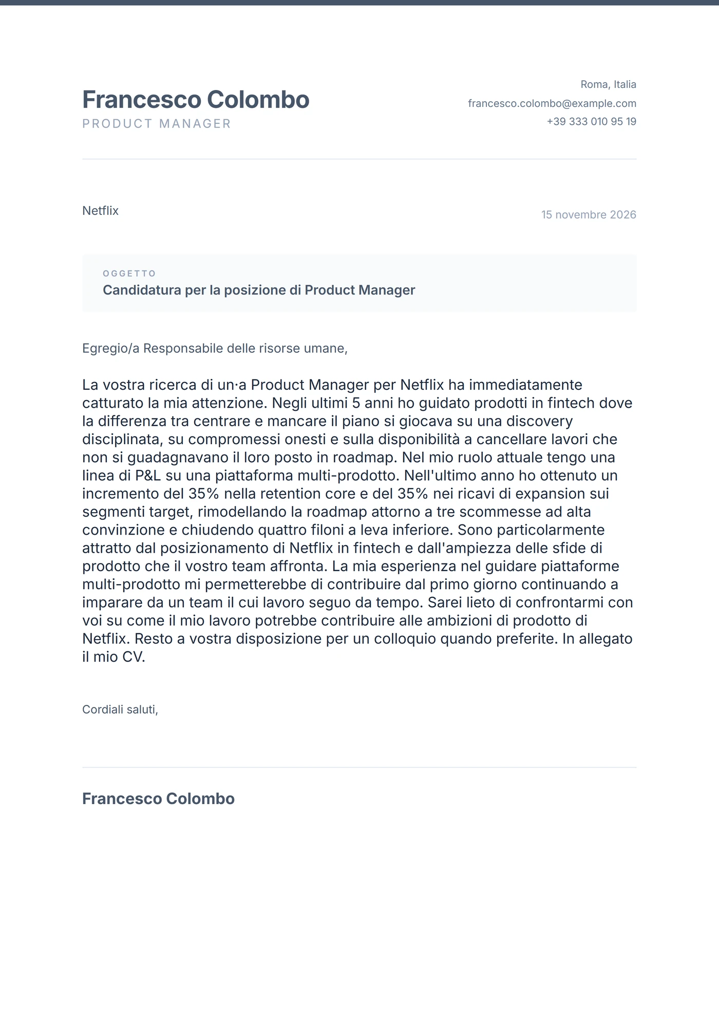 Ardesia professionale — Modelli di lettera di presentazione