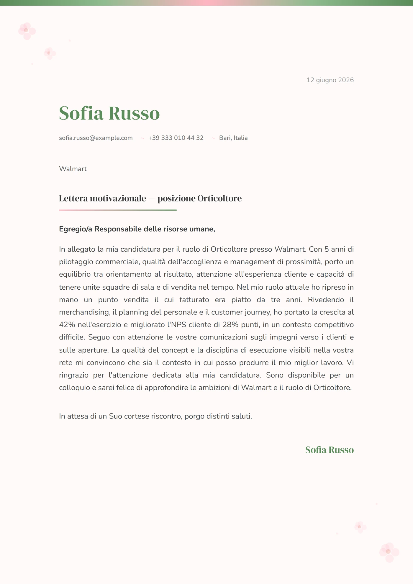 Fioritura primaverile — Modelli di lettera di presentazione