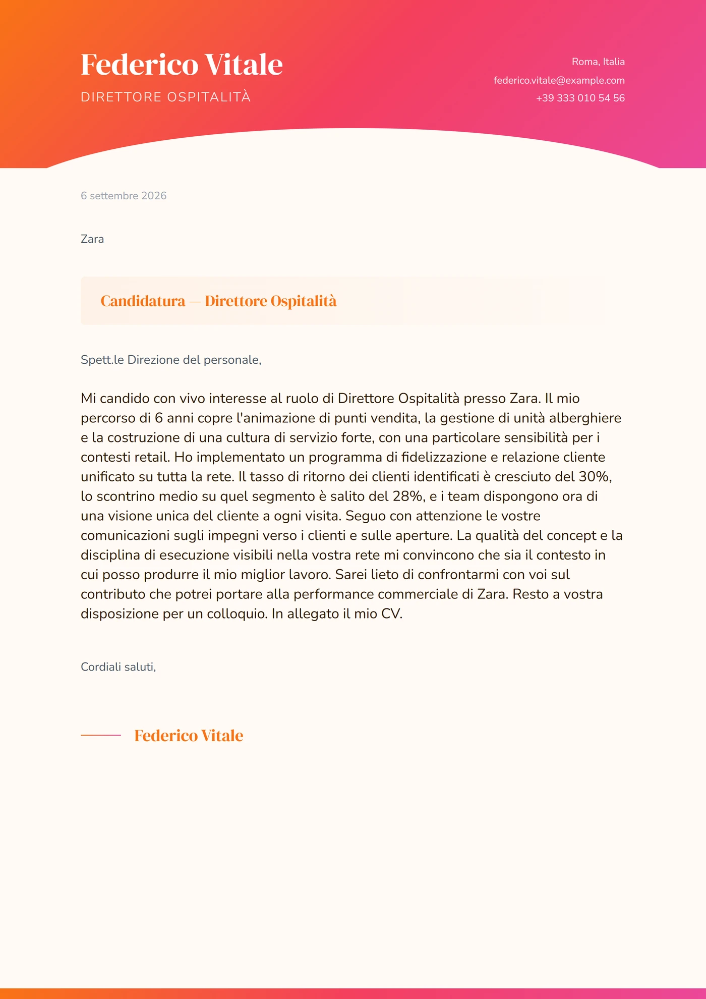 Arancio Tramonto — Modelli di lettera di presentazione