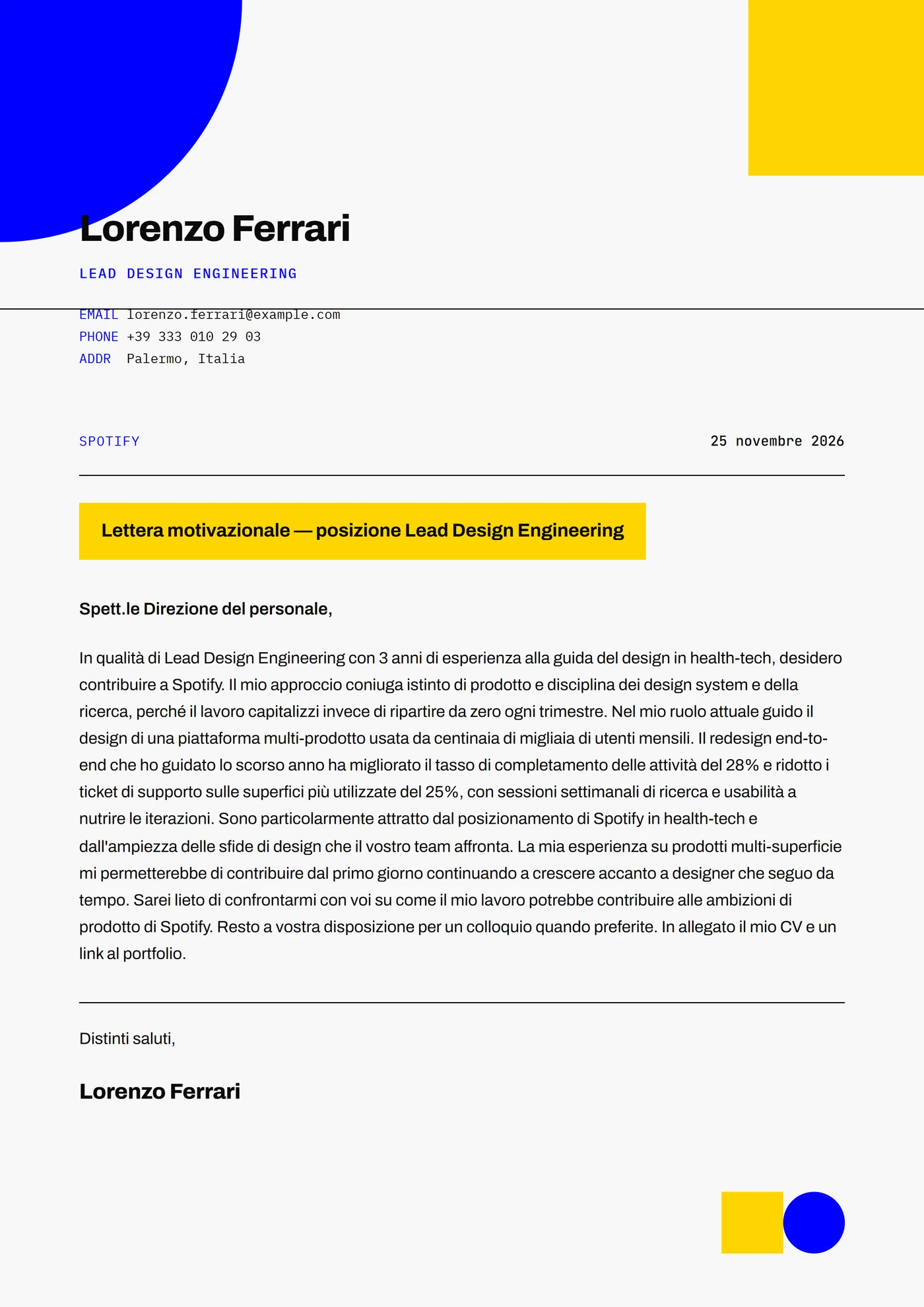 Tech Bauhaus — Modelli di lettera di presentazione