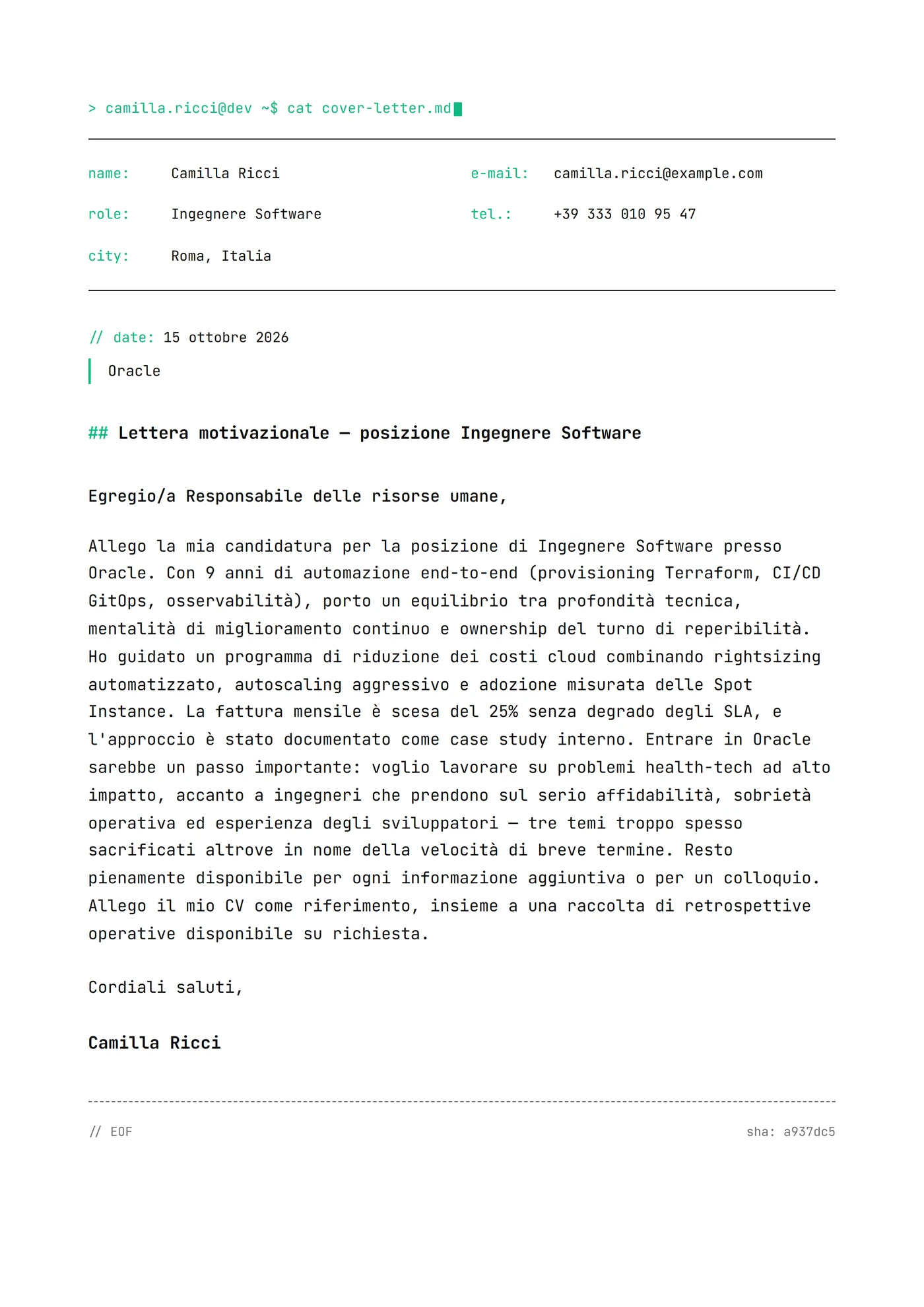 Tech mono minimal — Modelli di lettera di presentazione