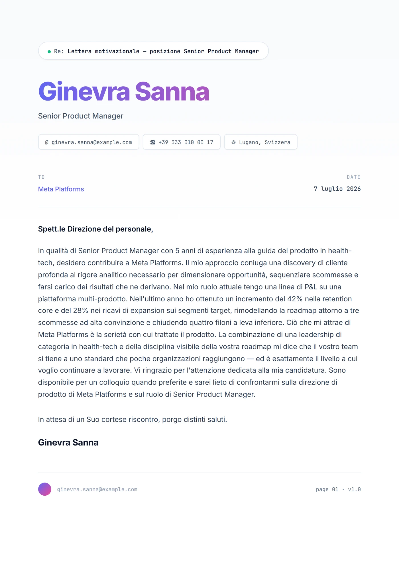 Tech Startup — Modelli di lettera di presentazione