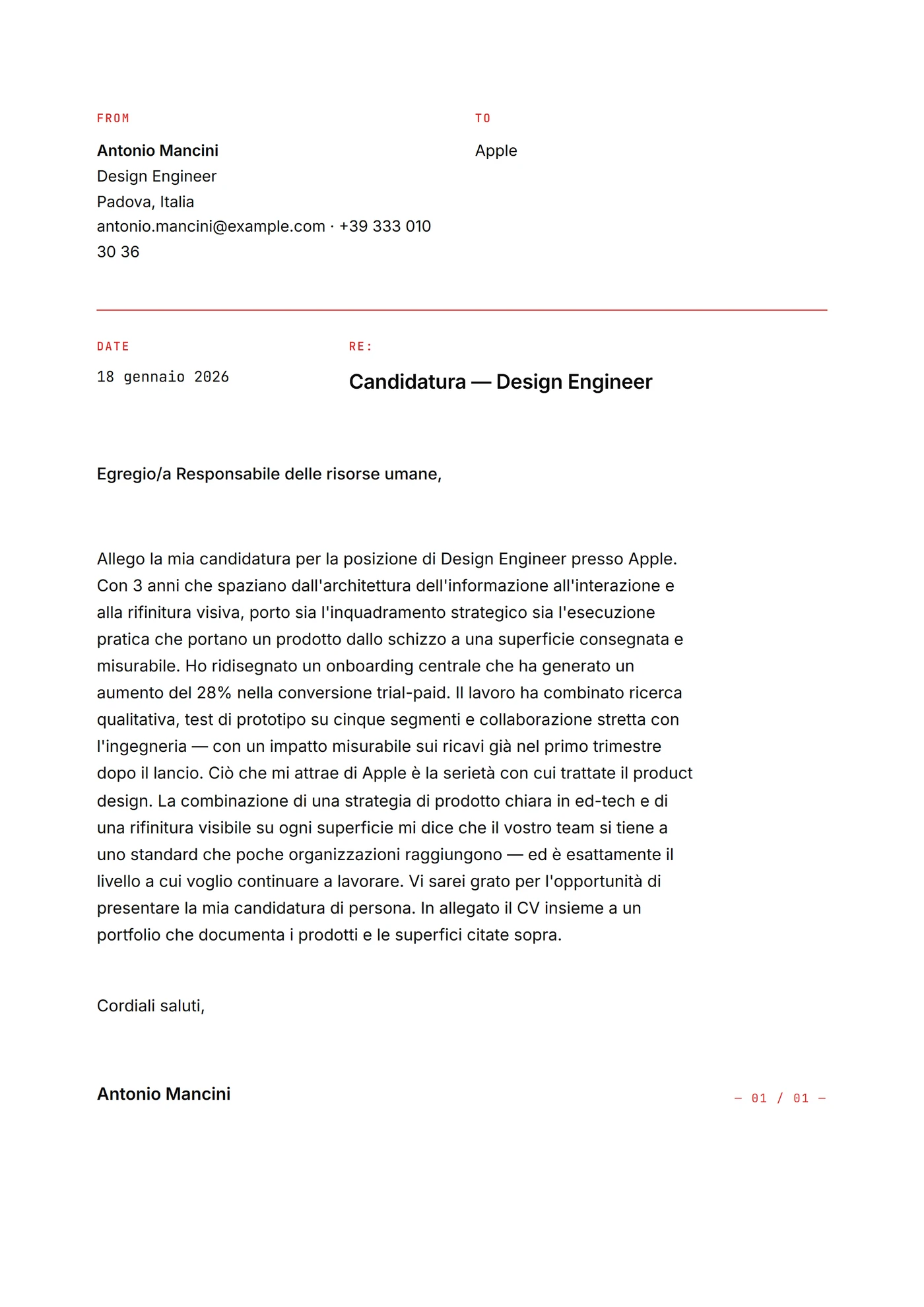 Tech griglia svizzera — Modelli di lettera di presentazione