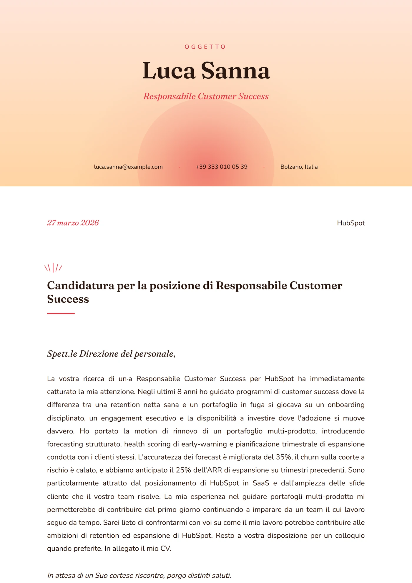 Alba Corallo — Modelli di lettera di presentazione
