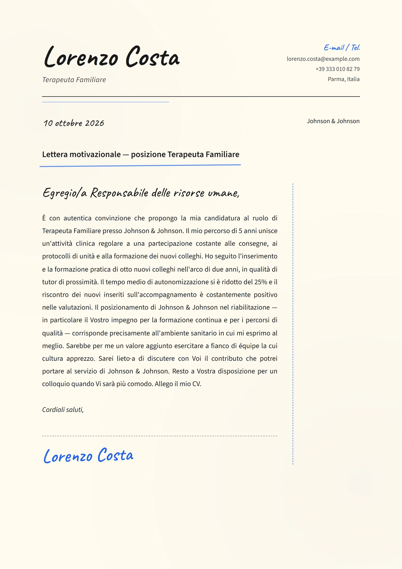 Manoscritta calda — Modelli di lettera di presentazione