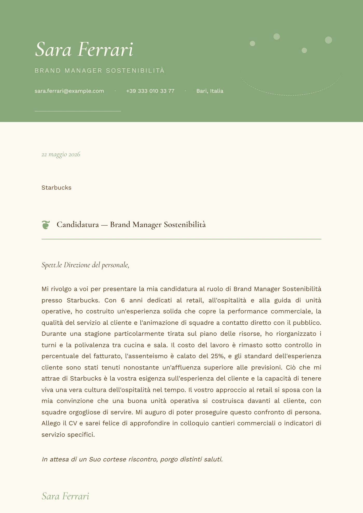 Giardino di Salvia — Modelli di lettera di presentazione