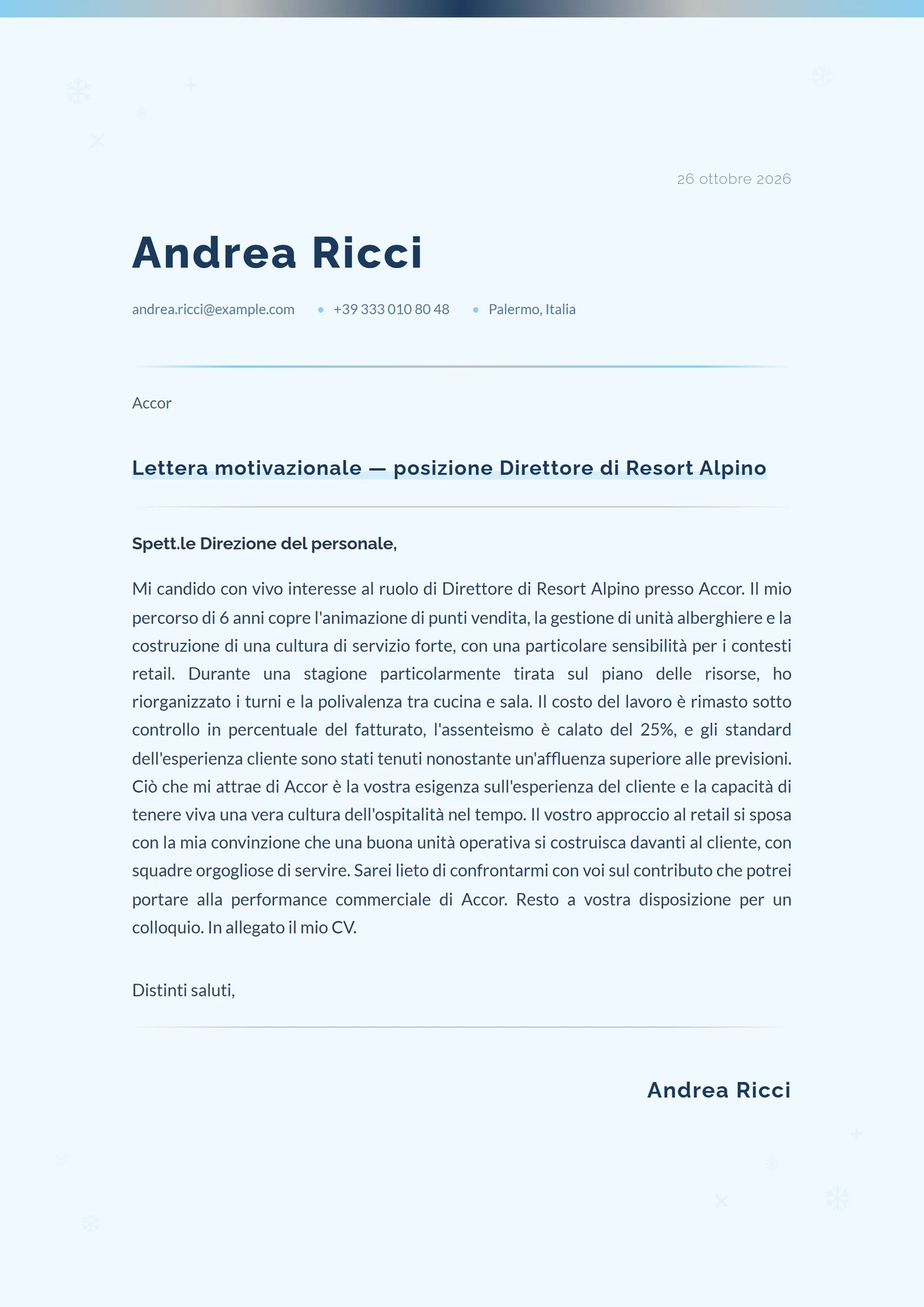 Cristallo invernale — Modelli di lettera di presentazione