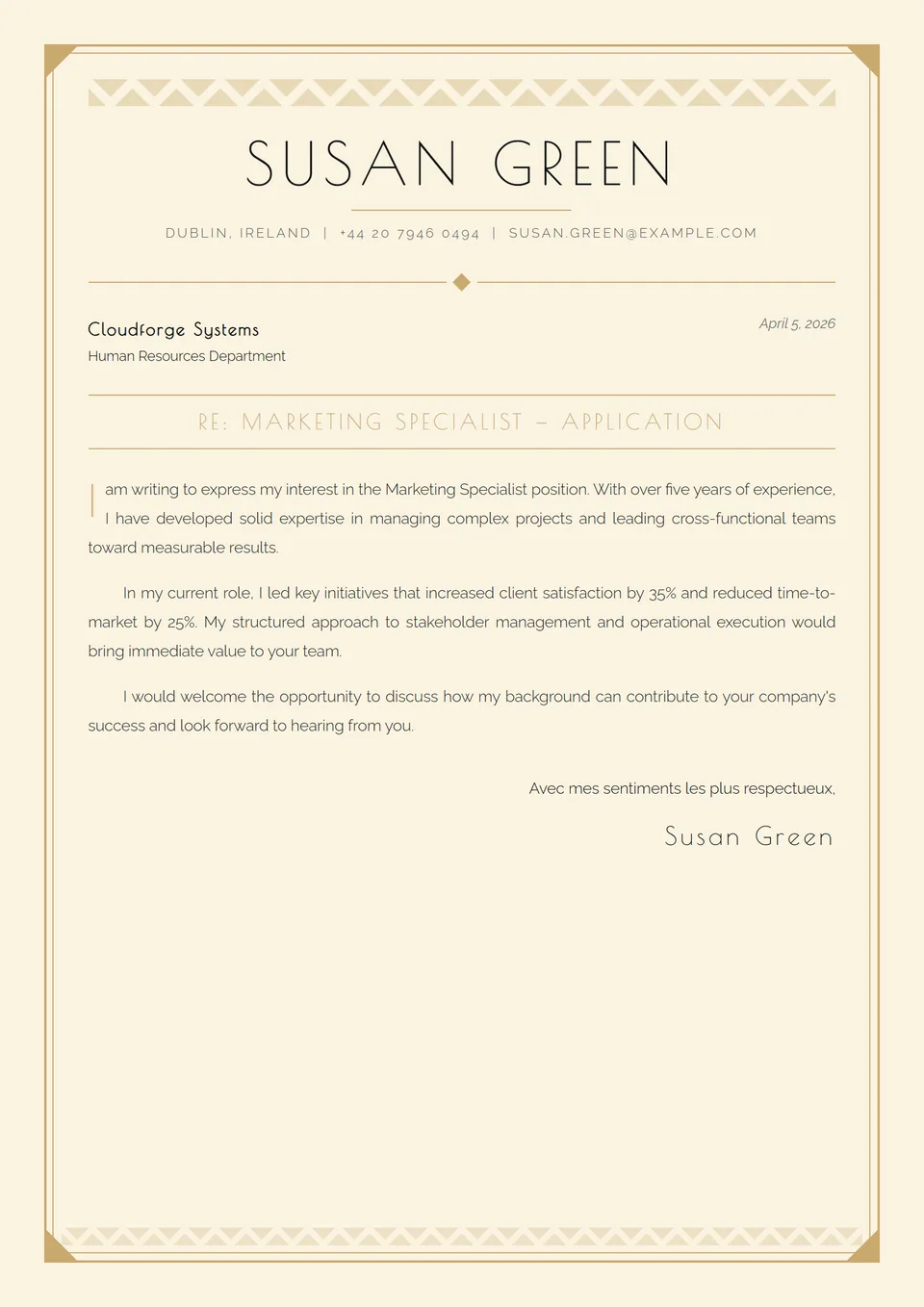 Art Déco — Modelos de carta de apresentação