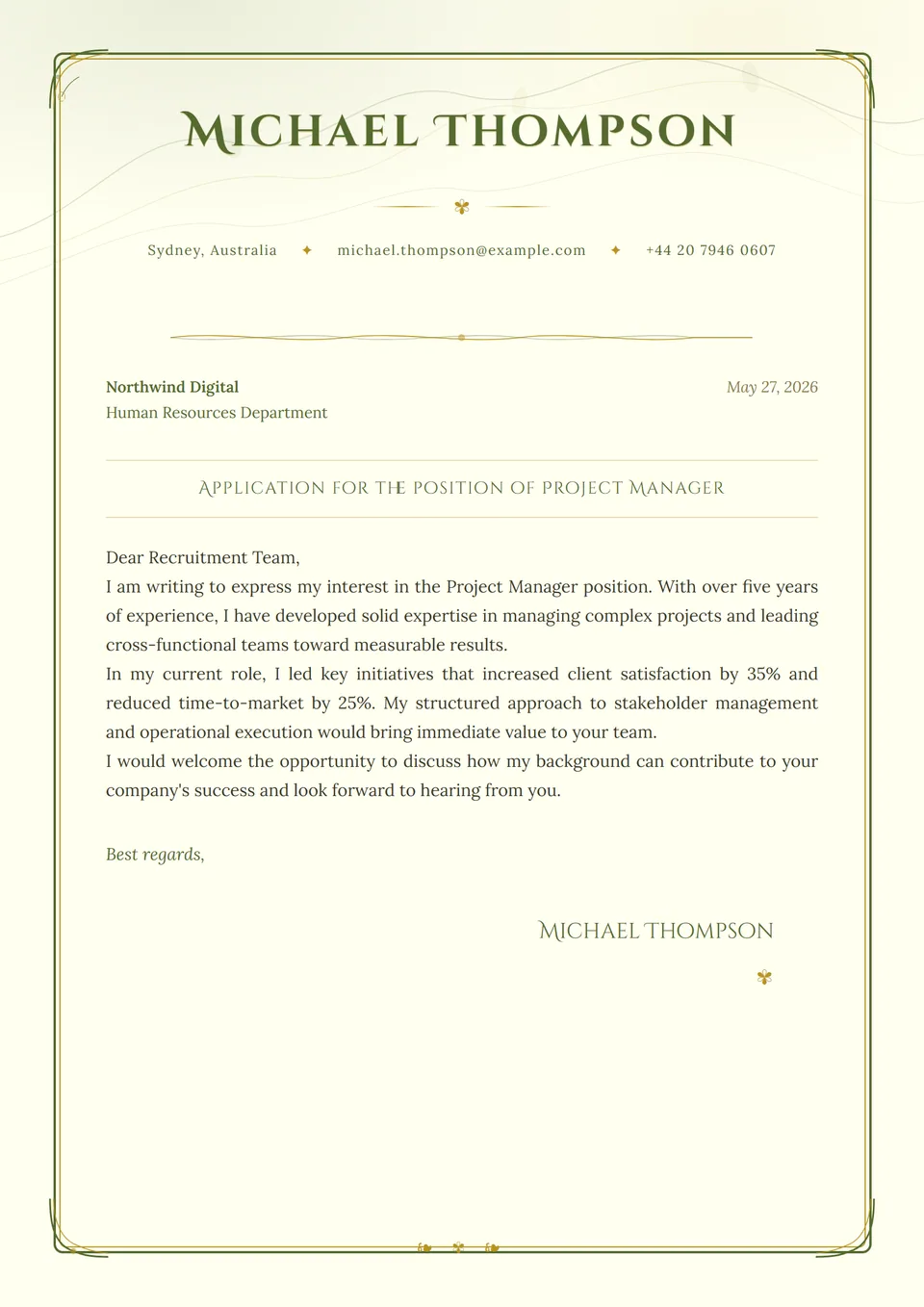 Art Nouveau — Modelos de carta de apresentação