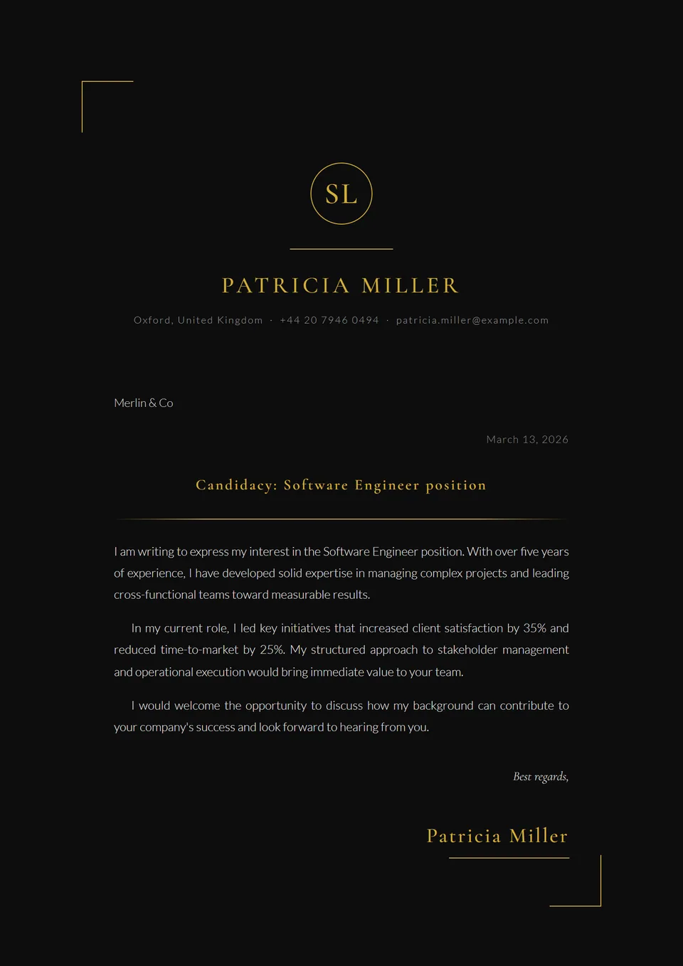 Black Tie — Modelos de carta de apresentação