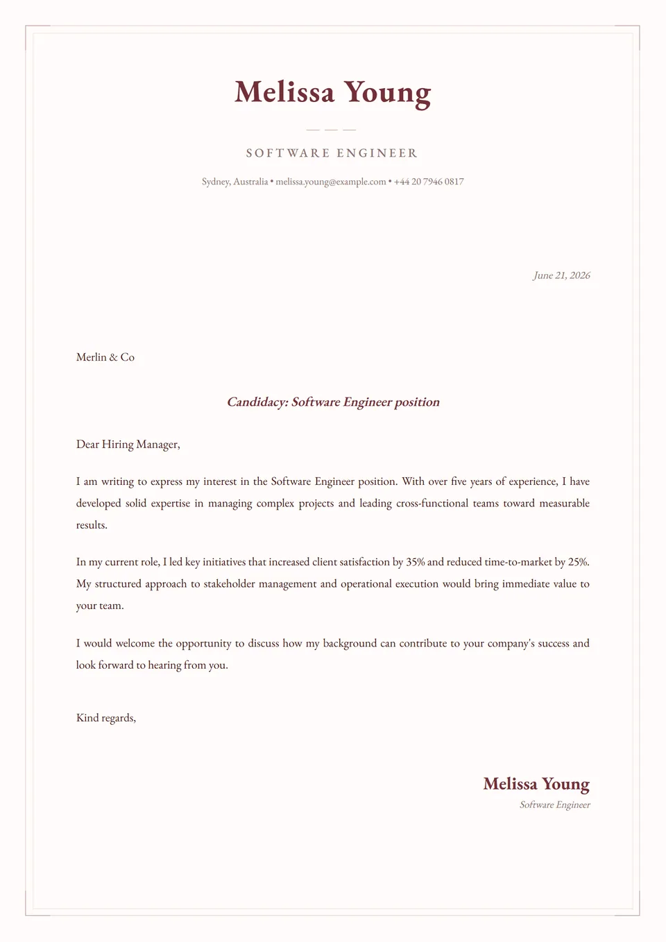 Veludo Bordô — Modelos de carta de apresentação