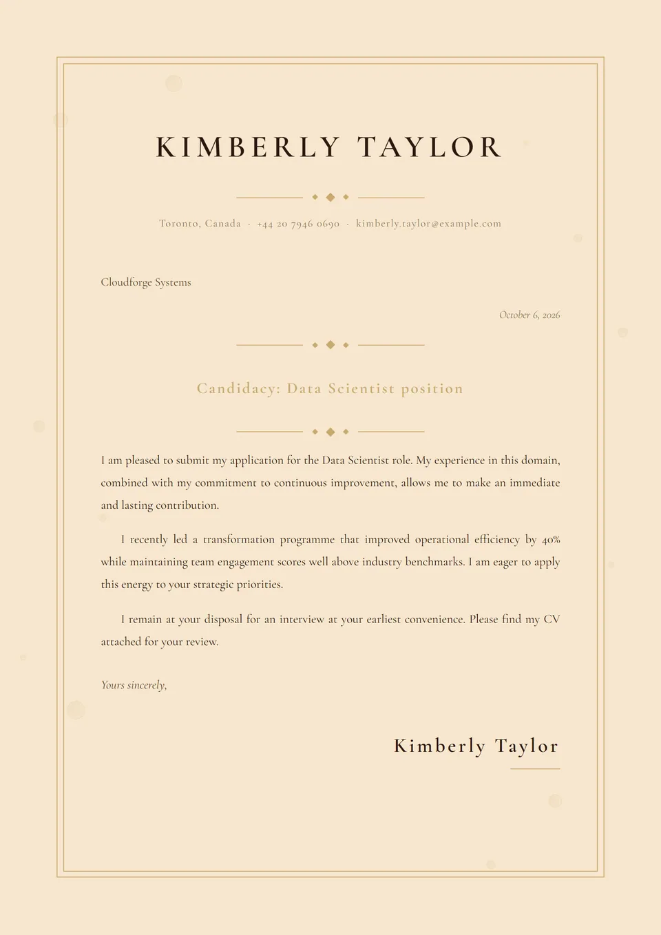 Ouro Champanhe — Modelos de carta de apresentação