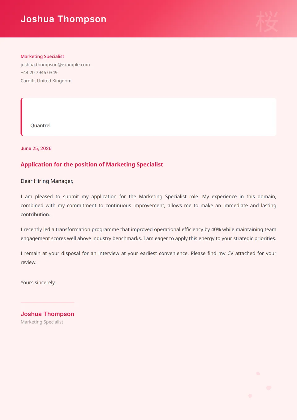 Flor de Cerejeira — Modelos de carta de apresentação