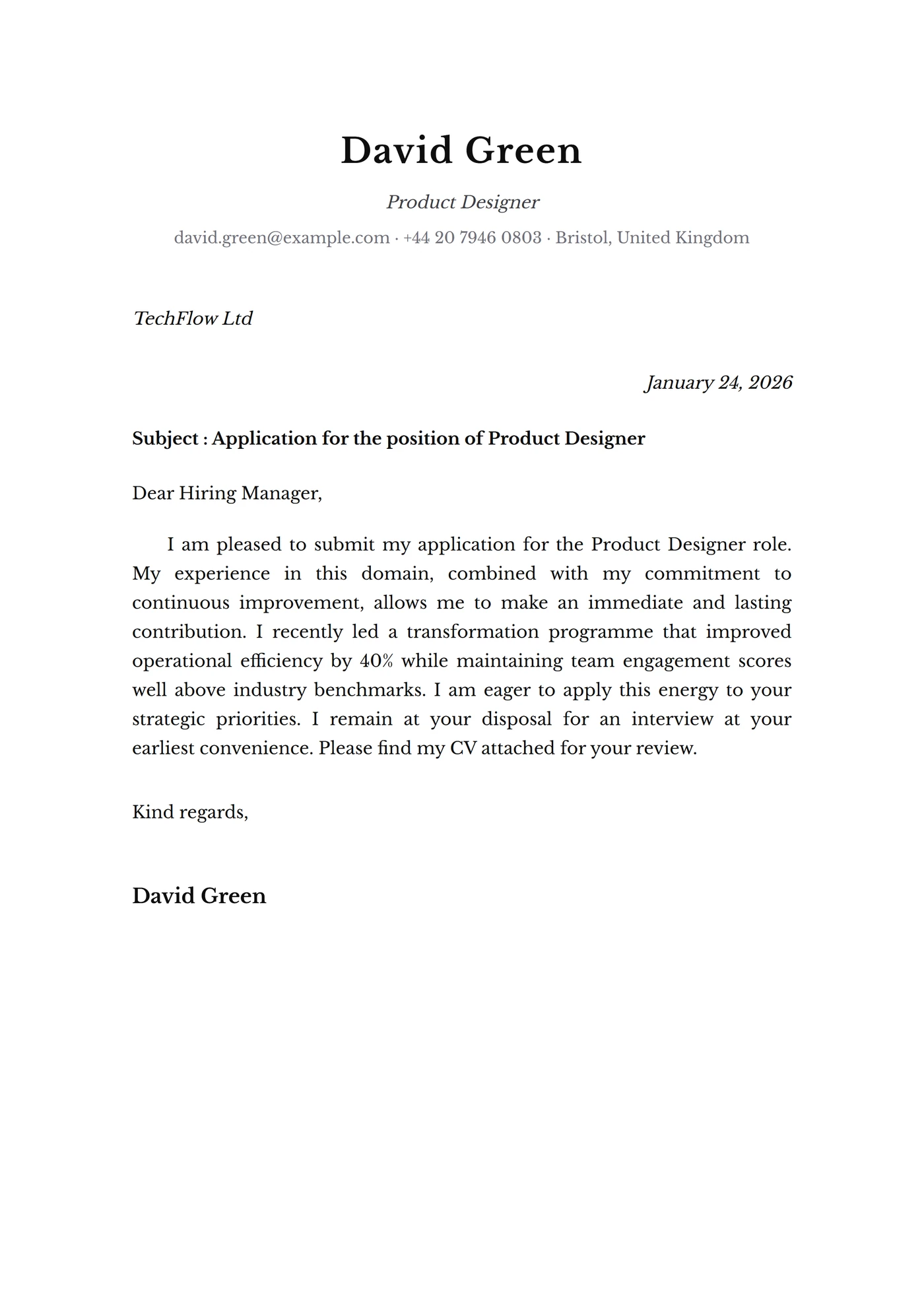Classic Baskerville — Cover letter templates