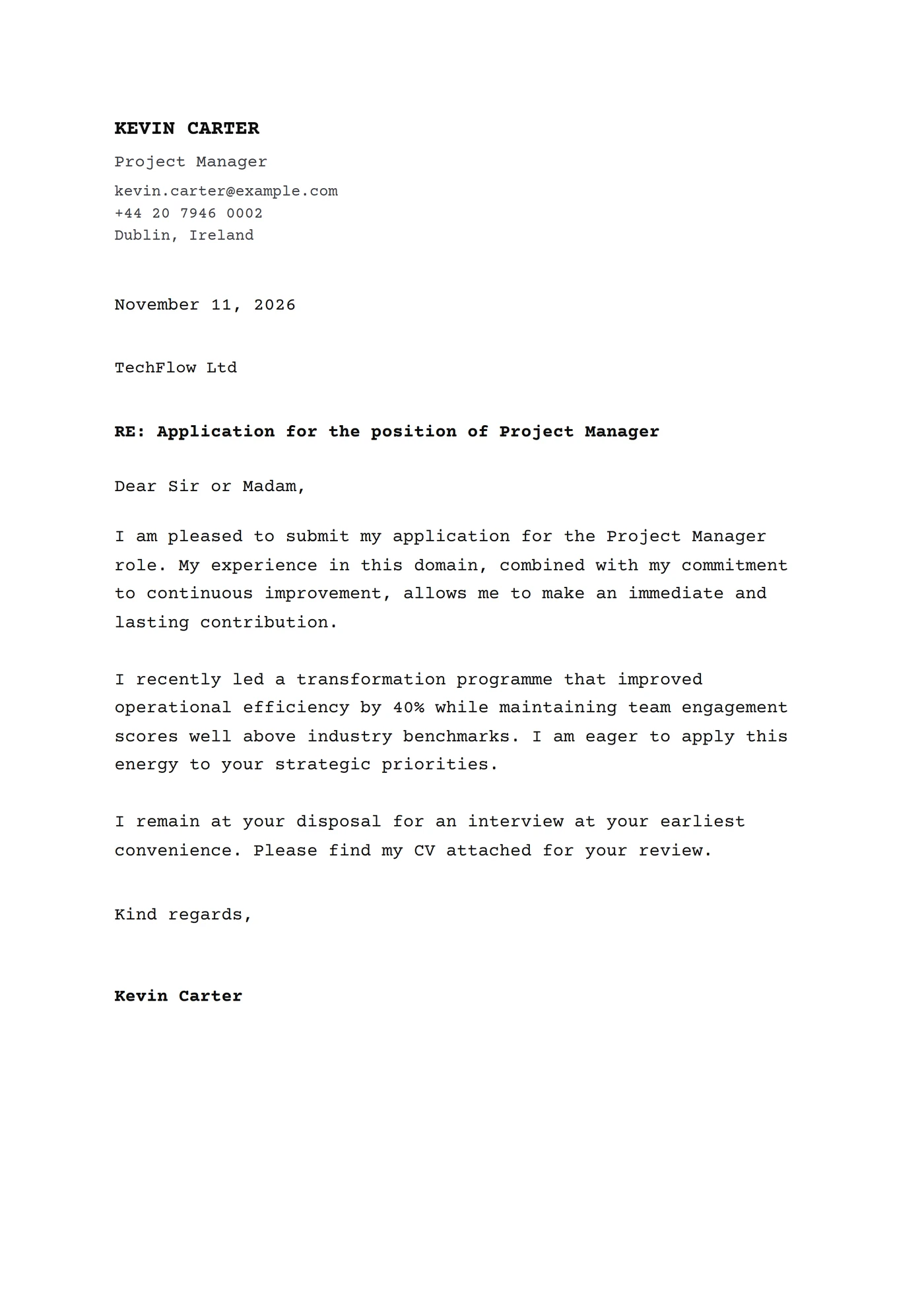 Classic Courier — Cover letter templates