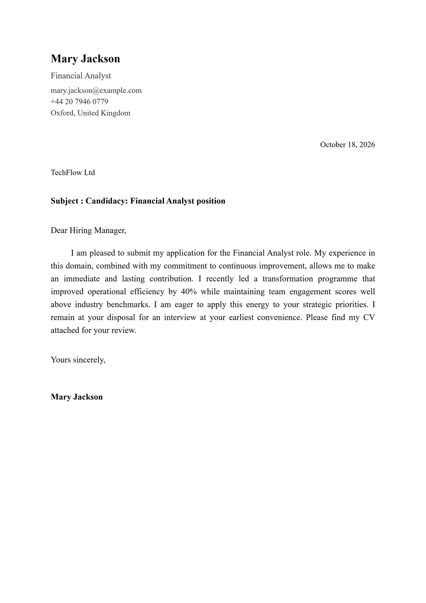 Classic Formal — Cover letter templates