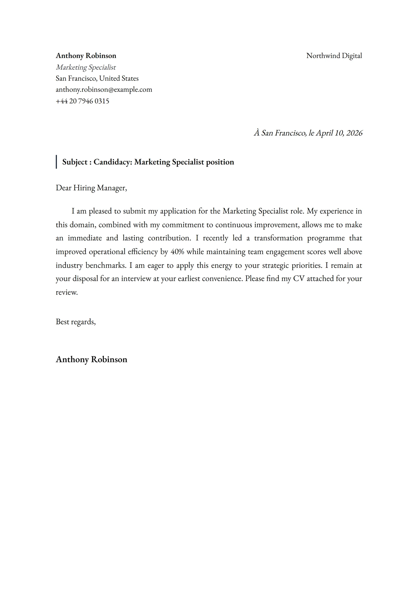 French AIDA — Cover letter templates
