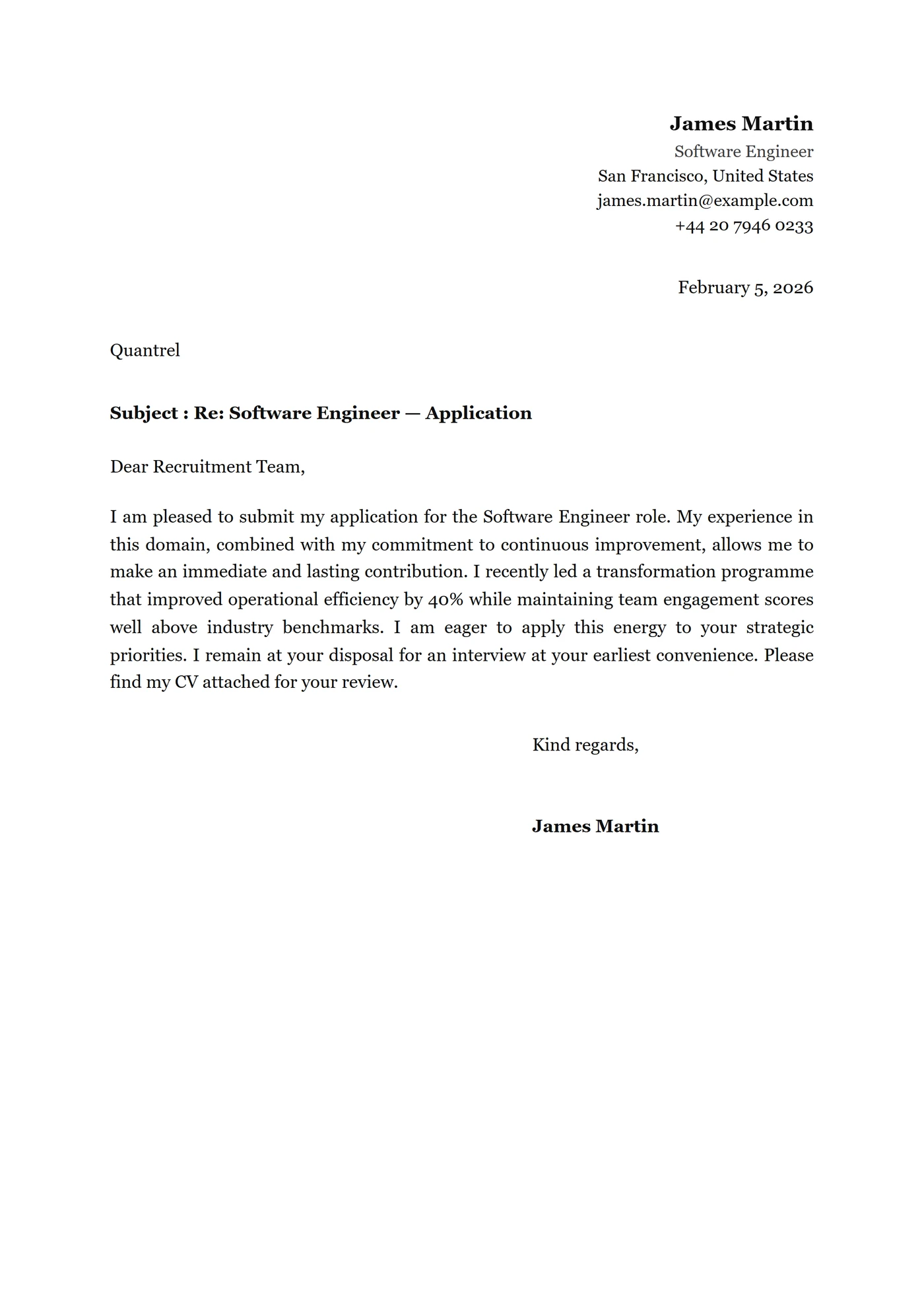 Modified Block — Cover letter templates