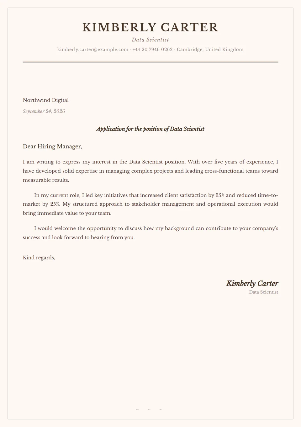 Cacau Creme — Modelos de carta de apresentação