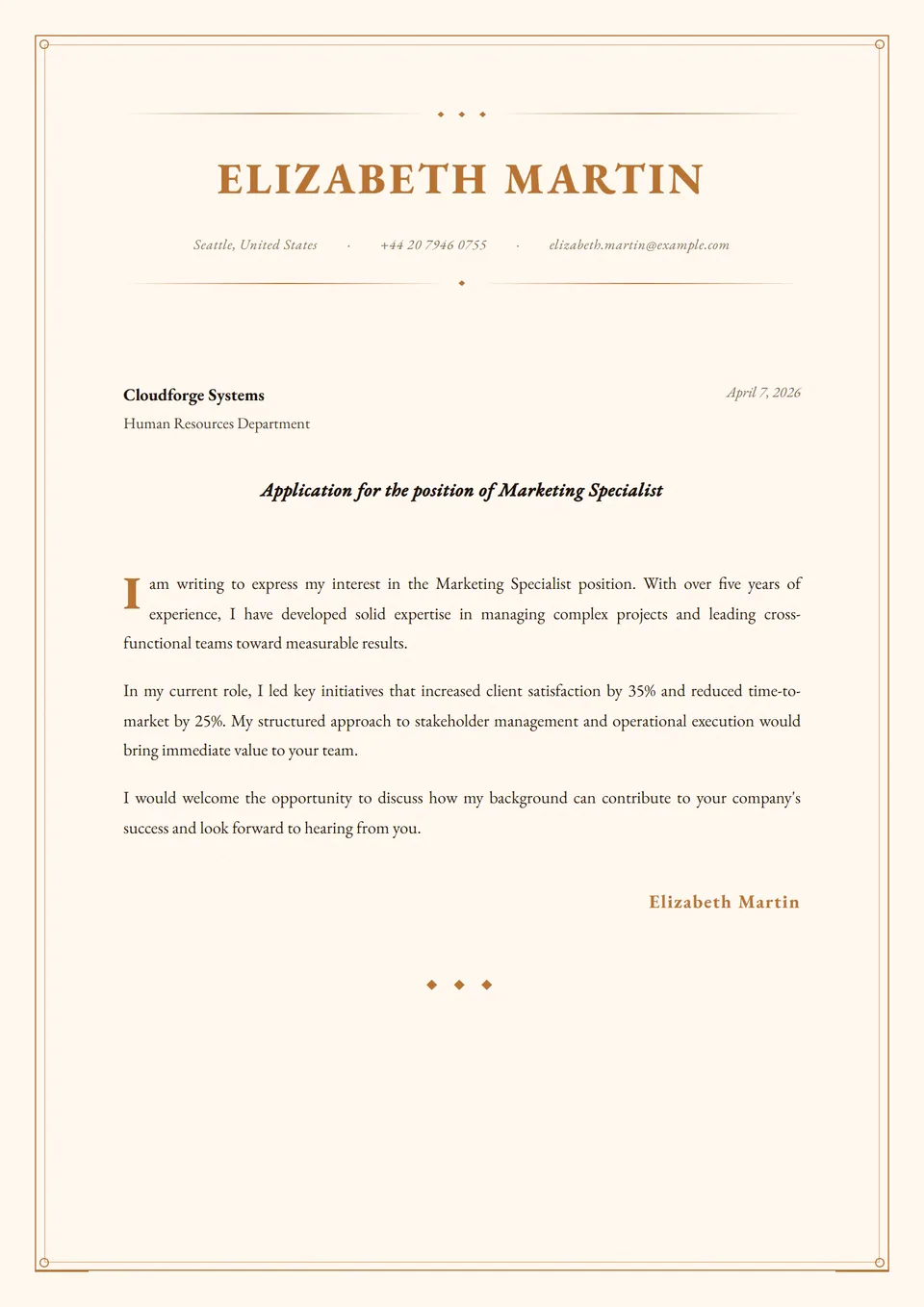 Gravura em Cobre — Modelos de carta de apresentação