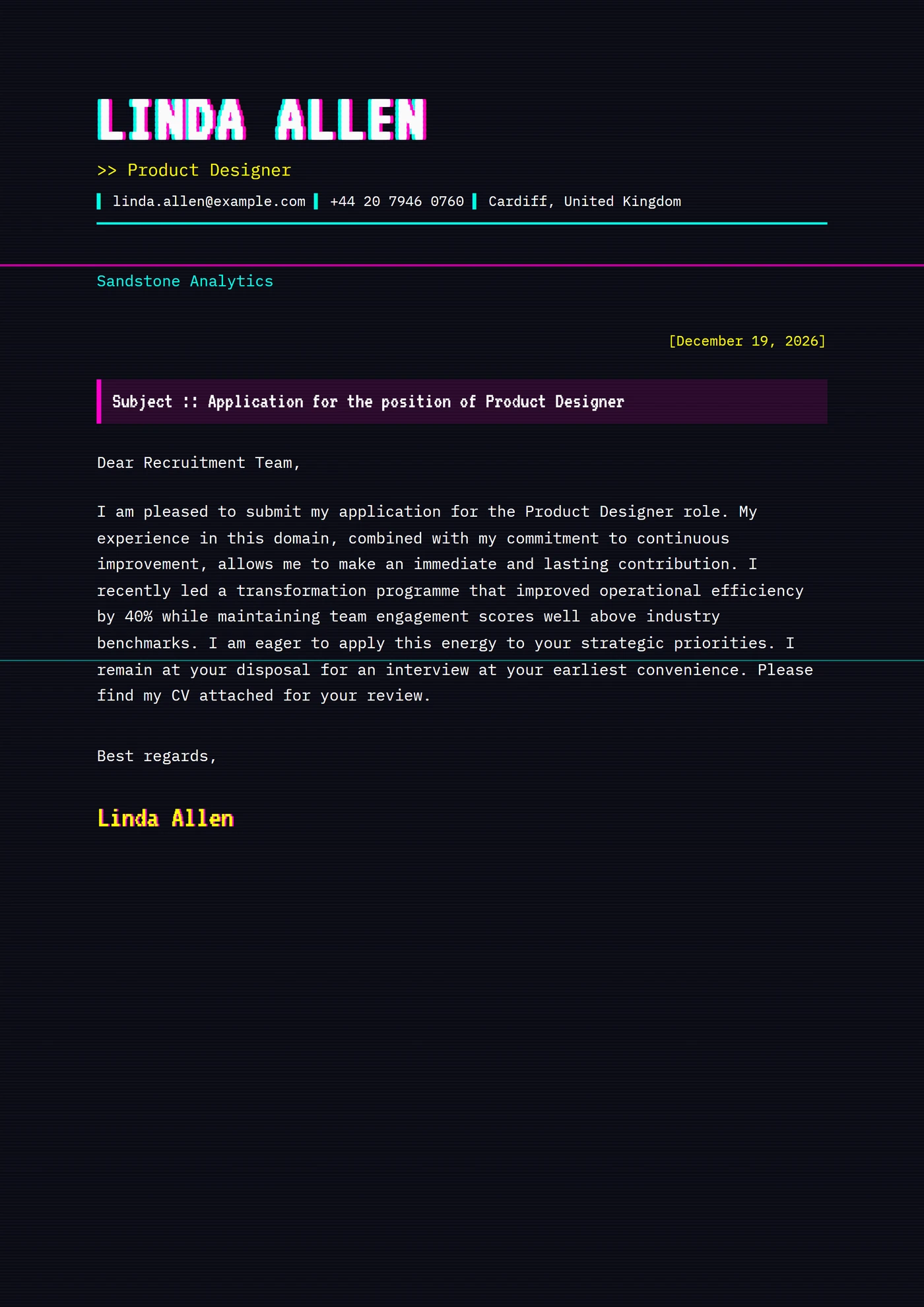 Arte glitch — Modelli di lettera di presentazione